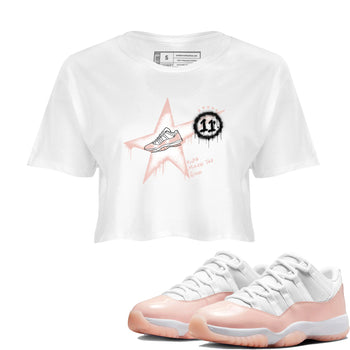 11s Legend Pink shirt to match jordans Kicks Make You Glow sneaker tees Air Jordan 11 Legend Pink SNRT Sneaker Release Tees White 1 crop length shirt