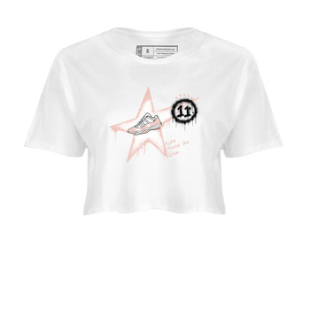 11s Legend Pink shirt to match jordans Kicks Make You Glow sneaker tees Air Jordan 11 Legend Pink SNRT Sneaker Release Tees White 2 crop length shirt