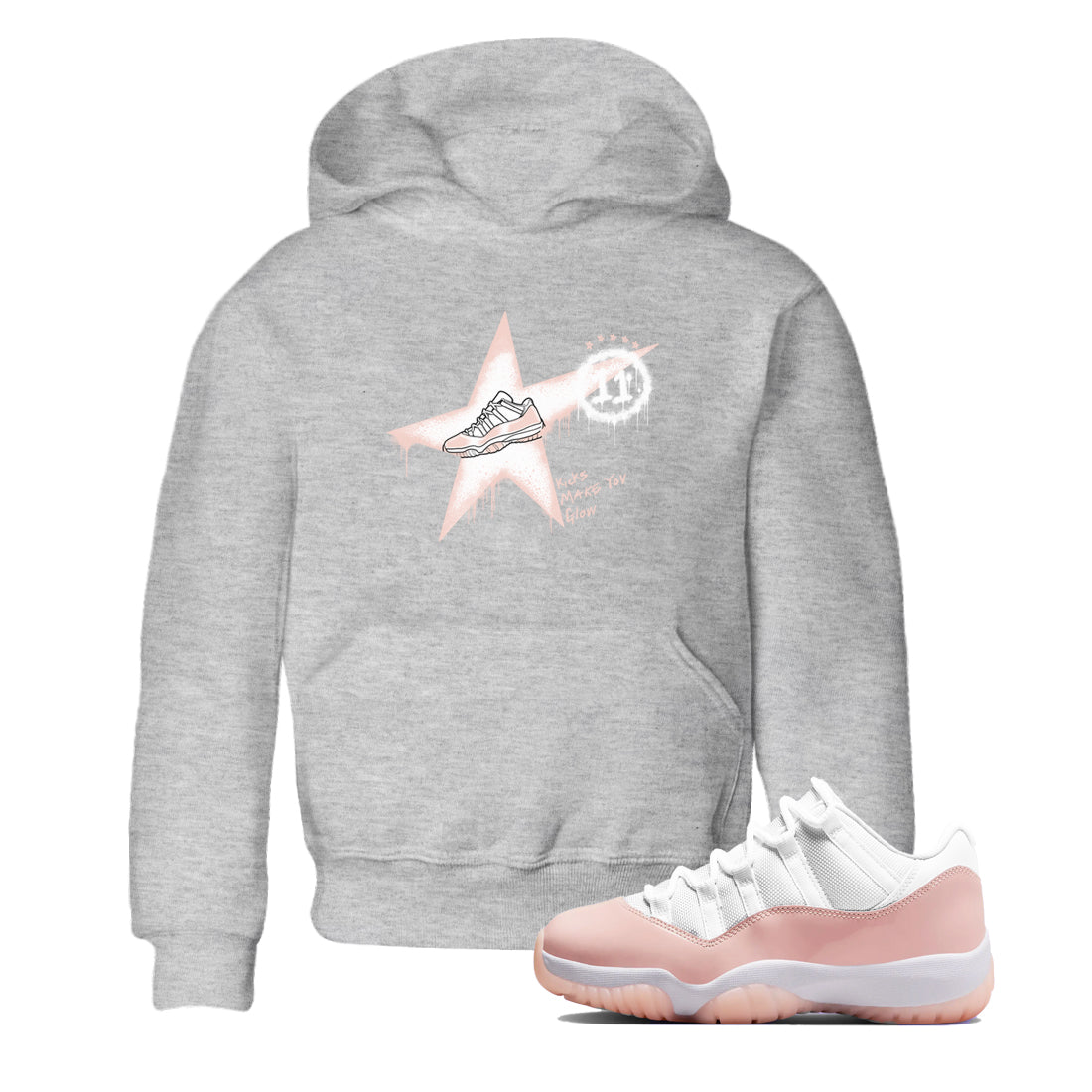 11s Legend Pink shirt to match jordans Kicks Make You Glow sneaker tees Air Jordan 11 Legend Pink SNRT sneaker release tees baby toddler Heather Grey 1 cotton Shirt