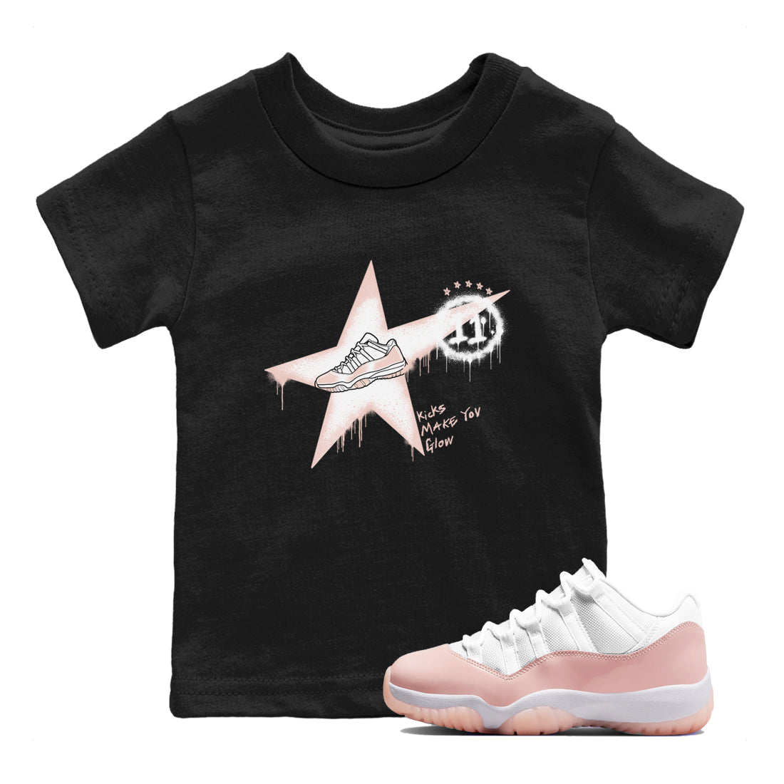 11s Legend Pink shirt to match jordans Kicks Make You Glow sneaker tees Air Jordan 11 Legend Pink SNRT sneaker release tees baby toddler Black 1 cotton Shirt