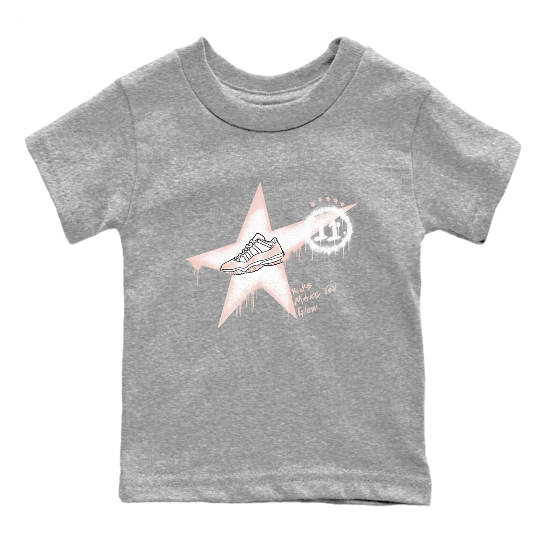 11s Legend Pink shirt to match jordans Kicks Make You Glow sneaker tees Air Jordan 11 Legend Pink SNRT sneaker release tees baby toddler Heather Grey 2 cotton Shirt