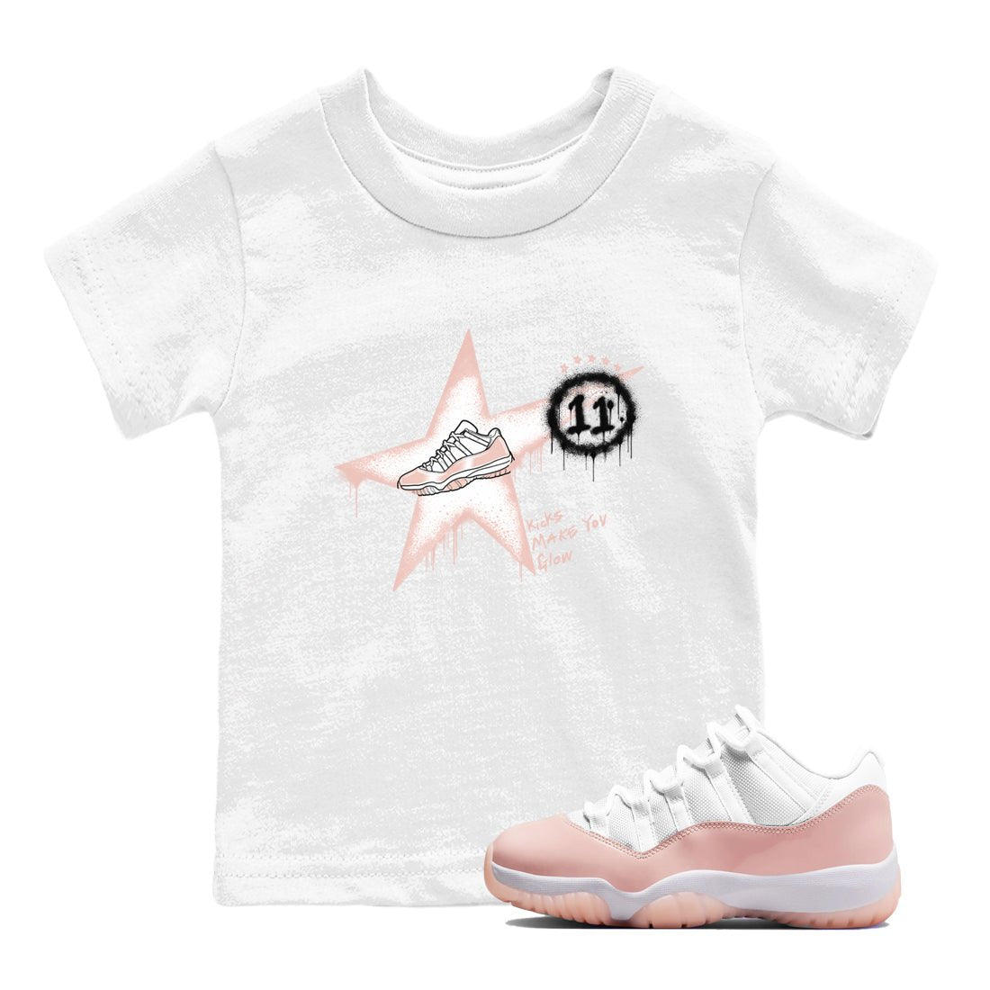11s Legend Pink shirt to match jordans Kicks Make You Glow sneaker tees Air Jordan 11 Legend Pink SNRT sneaker release tees baby toddler White 1 cotton Shirt