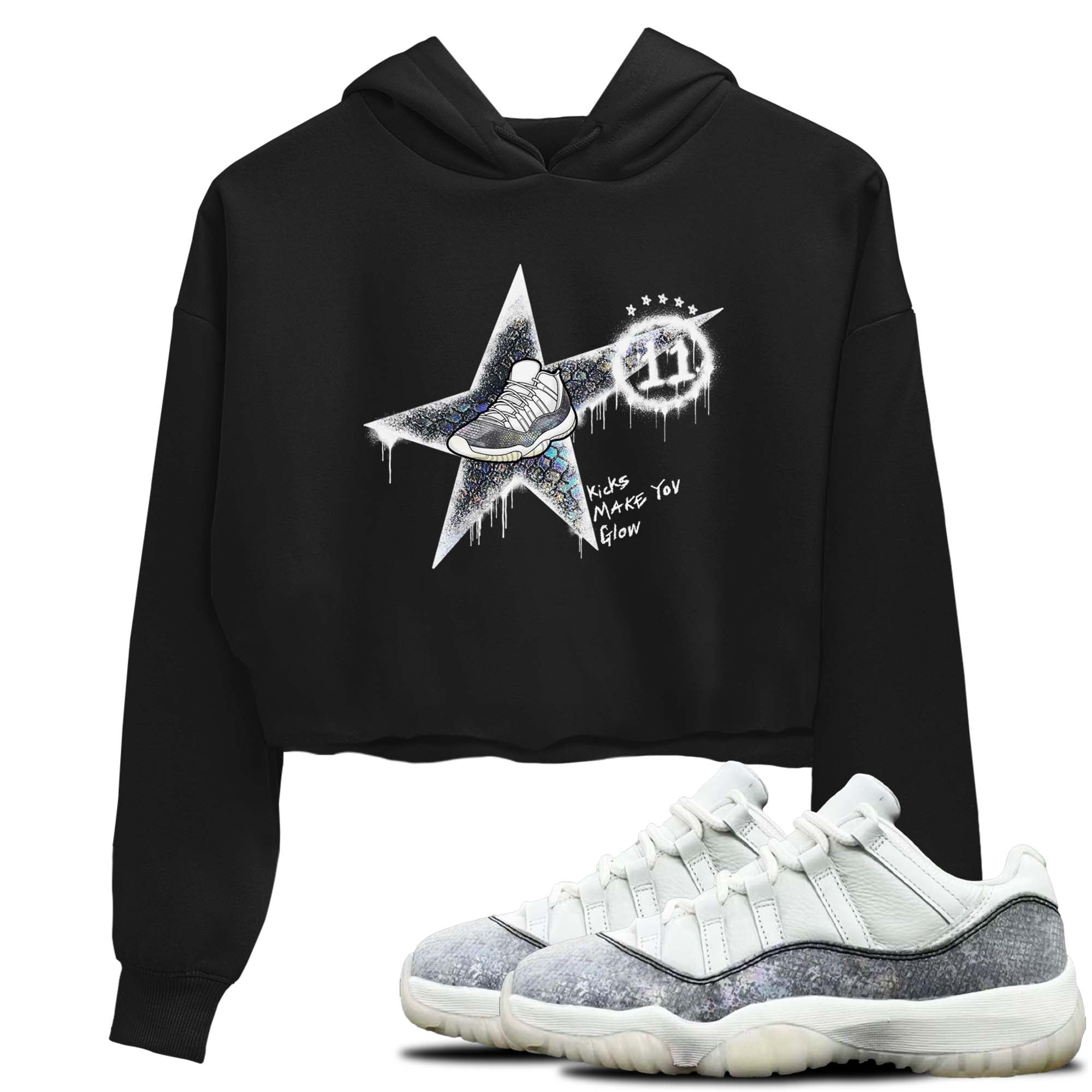 11s Year Of The Snake shirts to match jordans  Kicks Make You Glow shirts to match jordans Air Jordan 11 Retro Low Year Of The Snake match shoes to clothes SNRT Sneaker Tees unisex cotton Black 1 crop tee