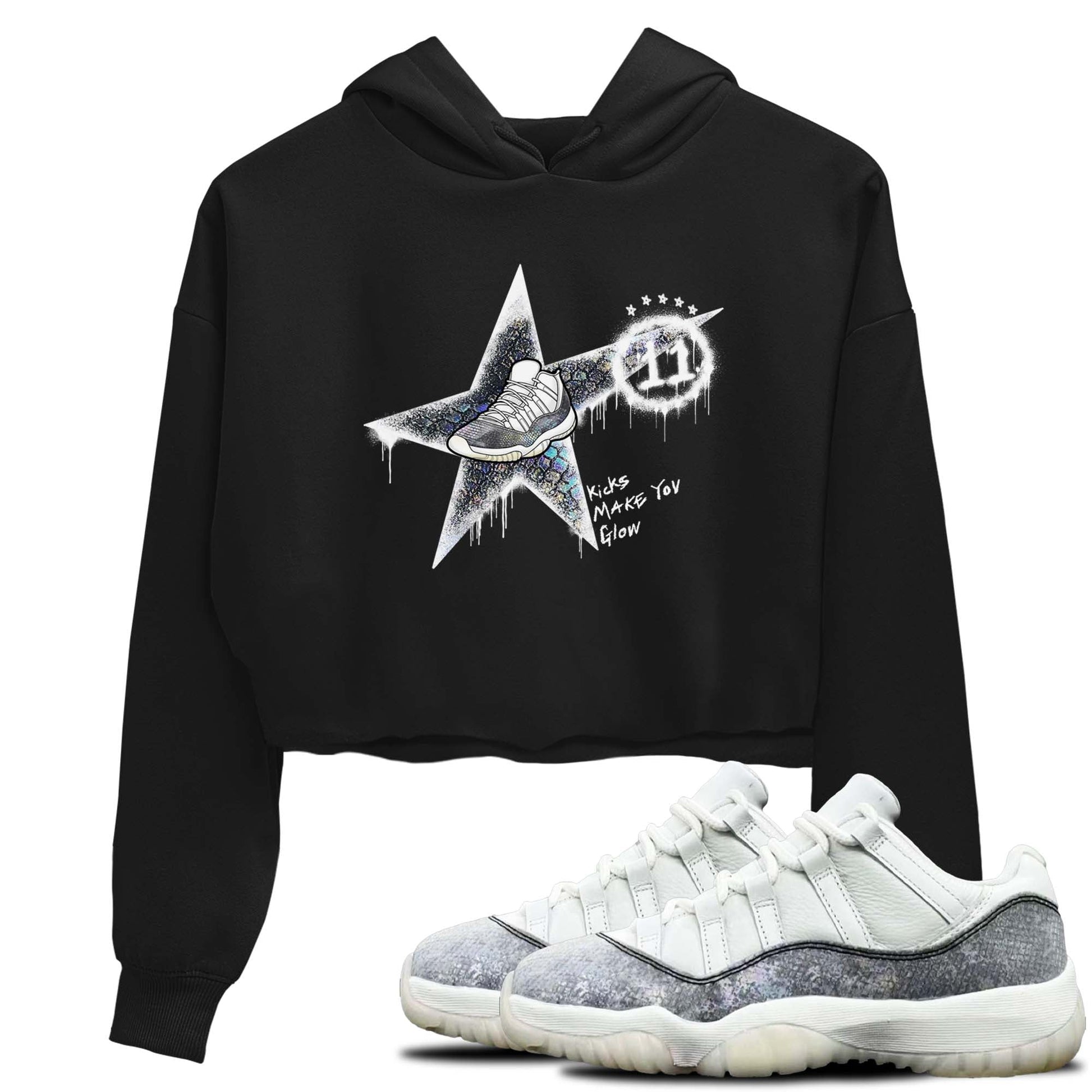 11s Year Of The Snake shirts to match jordans  Kicks Make You Glow shirts to match jordans Air Jordan 11 Retro Low Year Of The Snake match shoes to clothes SNRT Sneaker Tees unisex cotton Black 1 crop tee