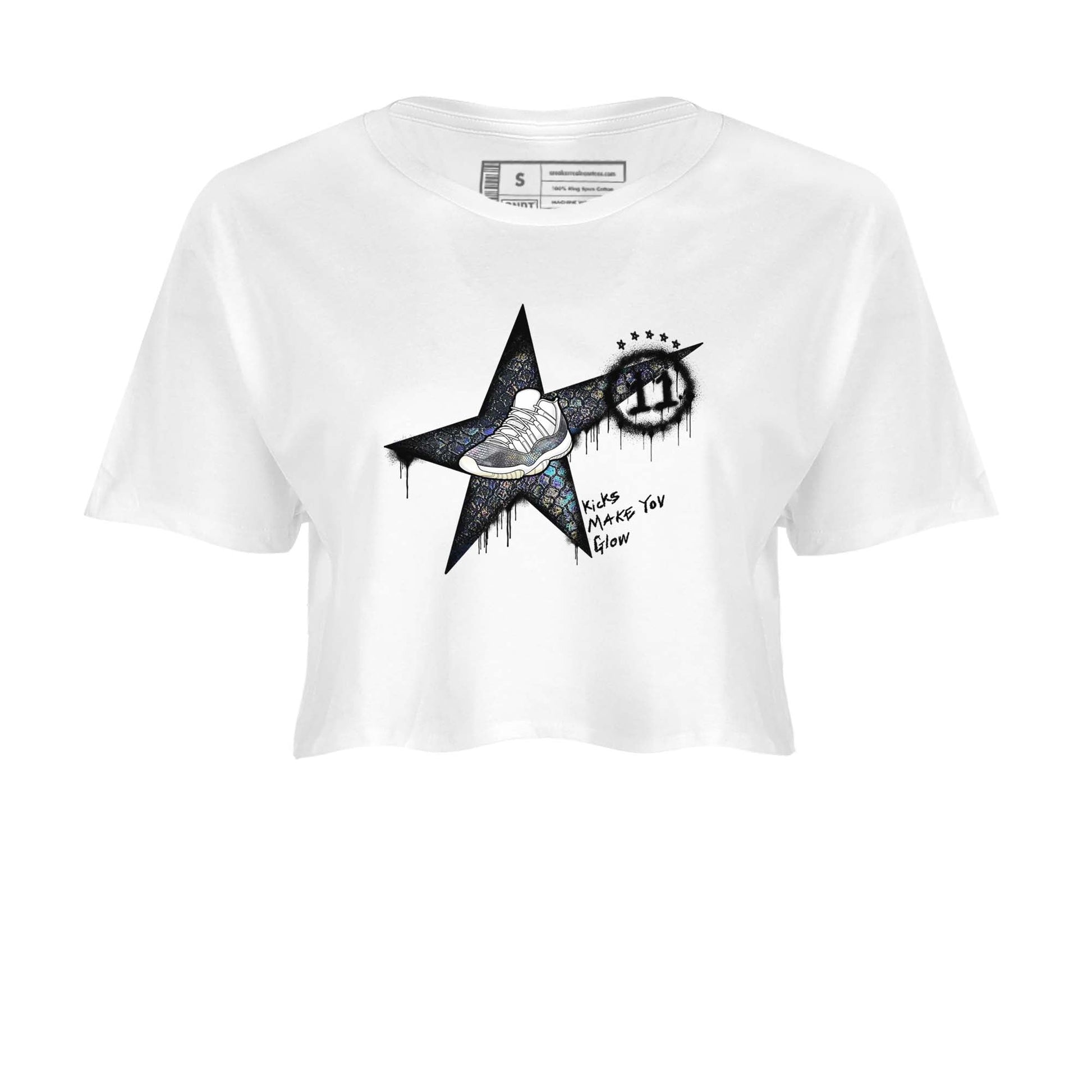 11s Year Of The Snake shirts to match jordans  Kicks Make You Glow shirts to match jordans Air Jordan 11 Retro Low Year Of The Snake match shoes to clothes SNRT Sneaker Tees unisex cotton White 2 crop tee