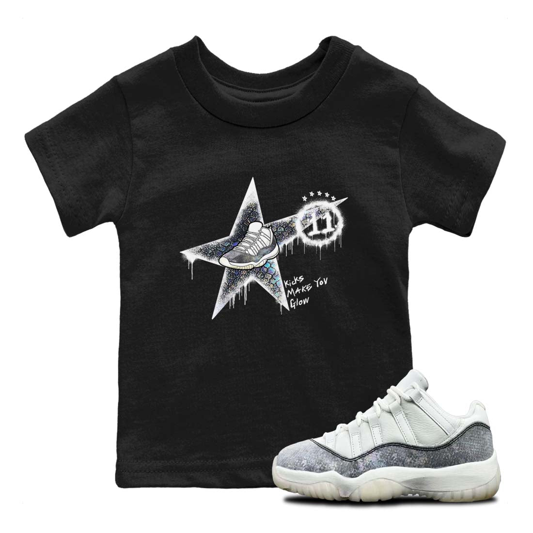 11s Year Of The Snake shirts to match jordans  Kicks Make You Glow shirts to match jordans Air Jordan 11 Retro Low Year Of The Snake match shoes to clothes SNRT Sneaker Tees Youth Baby Black 1 tee