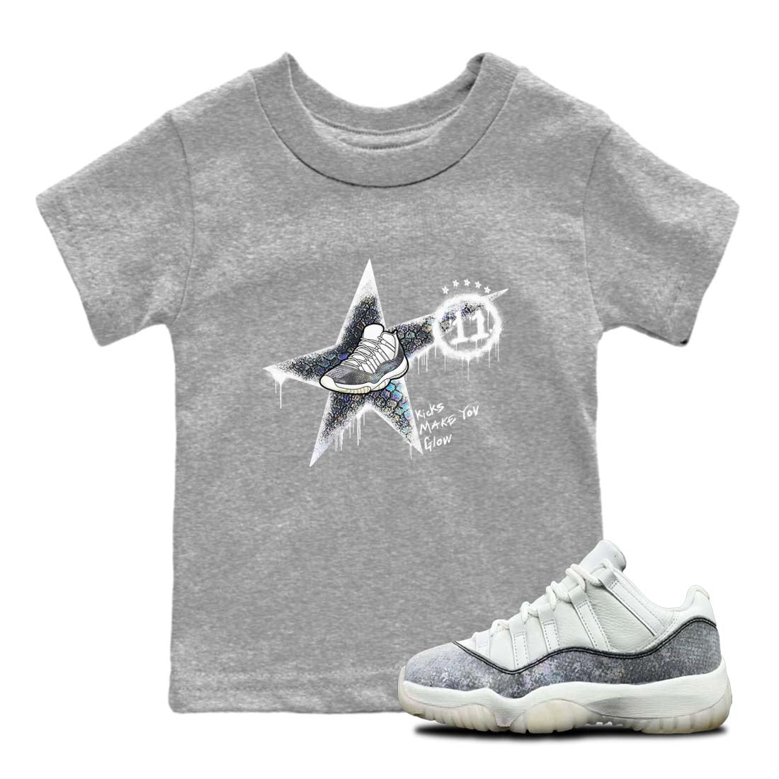 11s Year Of The Snake shirts to match jordans  Kicks Make You Glow shirts to match jordans Air Jordan 11 Retro Low Year Of The Snake match shoes to clothes SNRT Sneaker Tees Youth Baby Heather Grey 1 tee