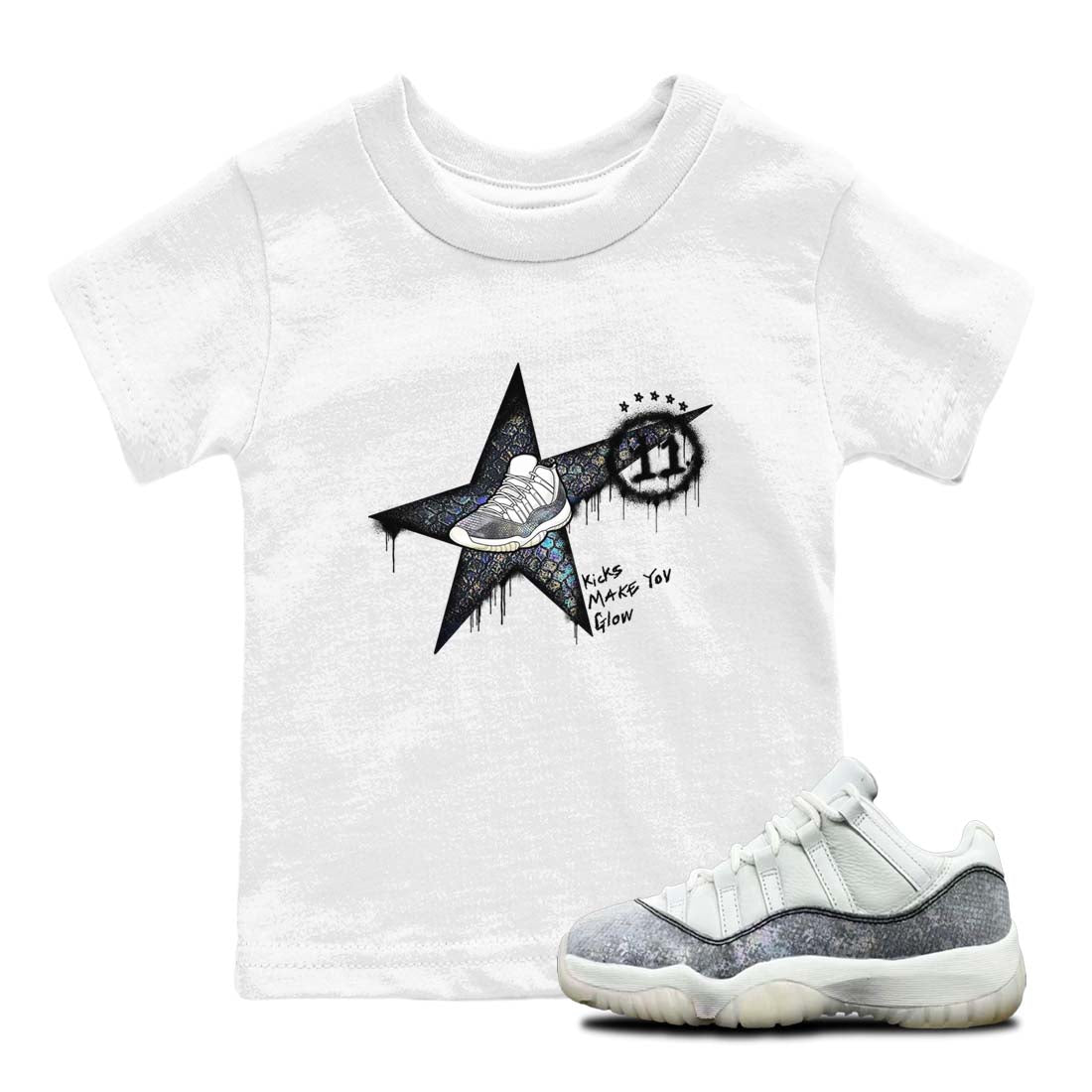 11s Year Of The Snake shirts to match jordans  Kicks Make You Glow shirts to match jordans Air Jordan 11 Retro Low Year Of The Snake match shoes to clothes SNRT Sneaker Tees Youth Baby White 1 tee