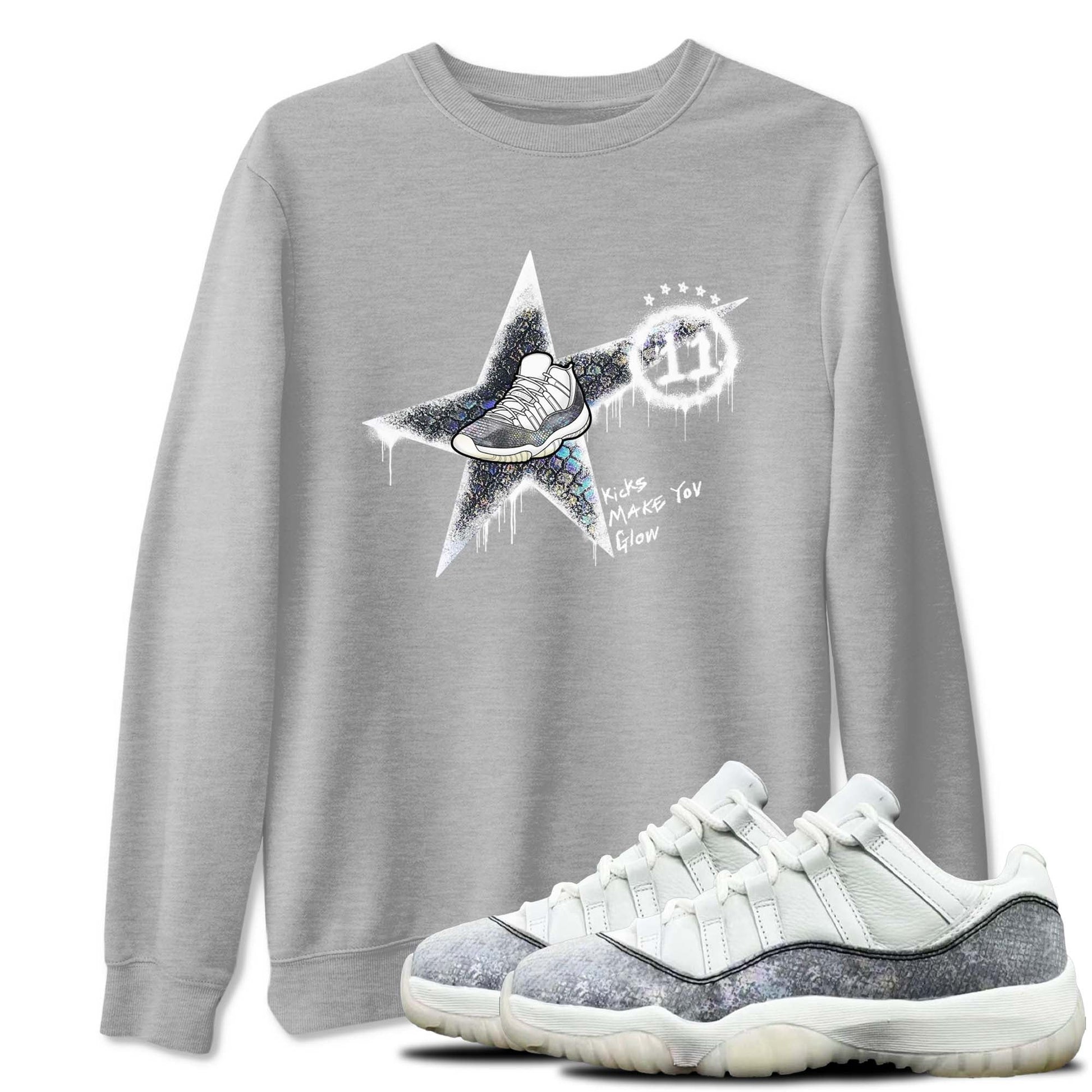 11s Year Of The Snake shirts to match jordans  Kicks Make You Glow shirts to match jordans Air Jordan 11 Retro Low Year Of The Snake match shoes to clothes SNRT Sneaker Tees unisex cotton Heather Grey 1 shirts