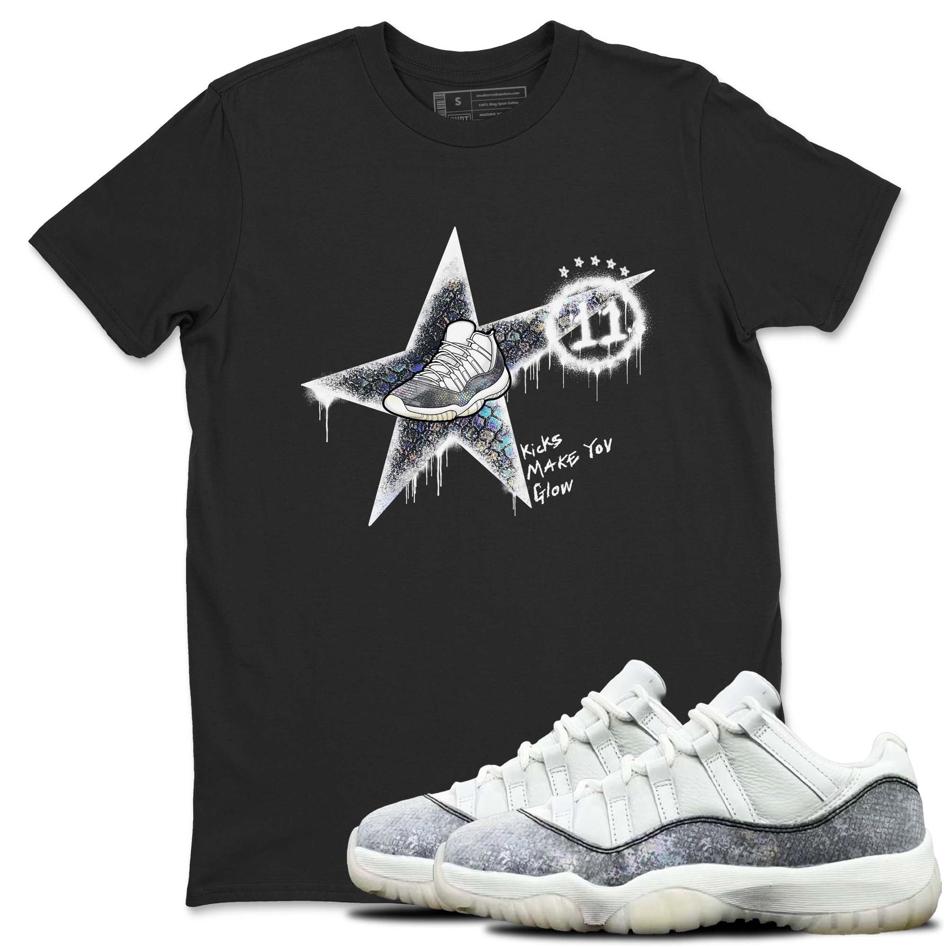 11s Year Of The Snake shirts to match jordans  Kicks Make You Glow shirts to match jordans Air Jordan 11 Retro Low Year Of The Snake match shoes to clothes SNRT Sneaker Tees unisex cotton Black 1 shirts