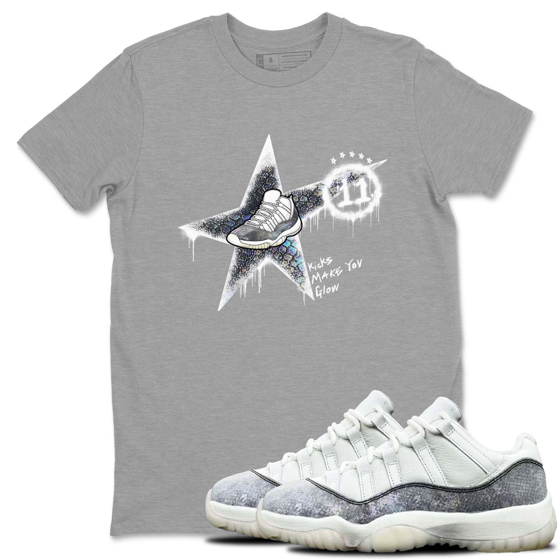 11s Year Of The Snake shirts to match jordans  Kicks Make You Glow shirts to match jordans Air Jordan 11 Retro Low Year Of The Snake match shoes to clothes SNRT Sneaker Tees unisex cotton Heather Grey 1 shirts