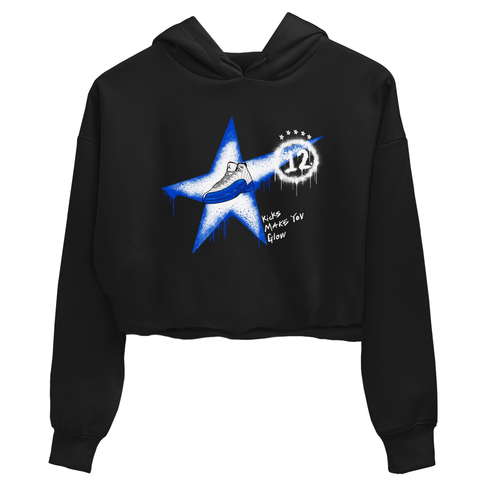 12s Blueberry shirts to match jordans Kicks Make You Glow best t shirts to wear with jordans AJ12 White & Game Royal match shoes to clothes SNRT Sneaker Tees unisex cotton Black 2 crop tee