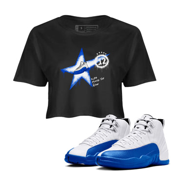 12s Blueberry shirts to match jordans Kicks Make You Glow best t shirts to wear with jordans AJ12 White & Game Royal match shoes to clothes SNRT Sneaker Tees unisex cotton Black 1 crop tee