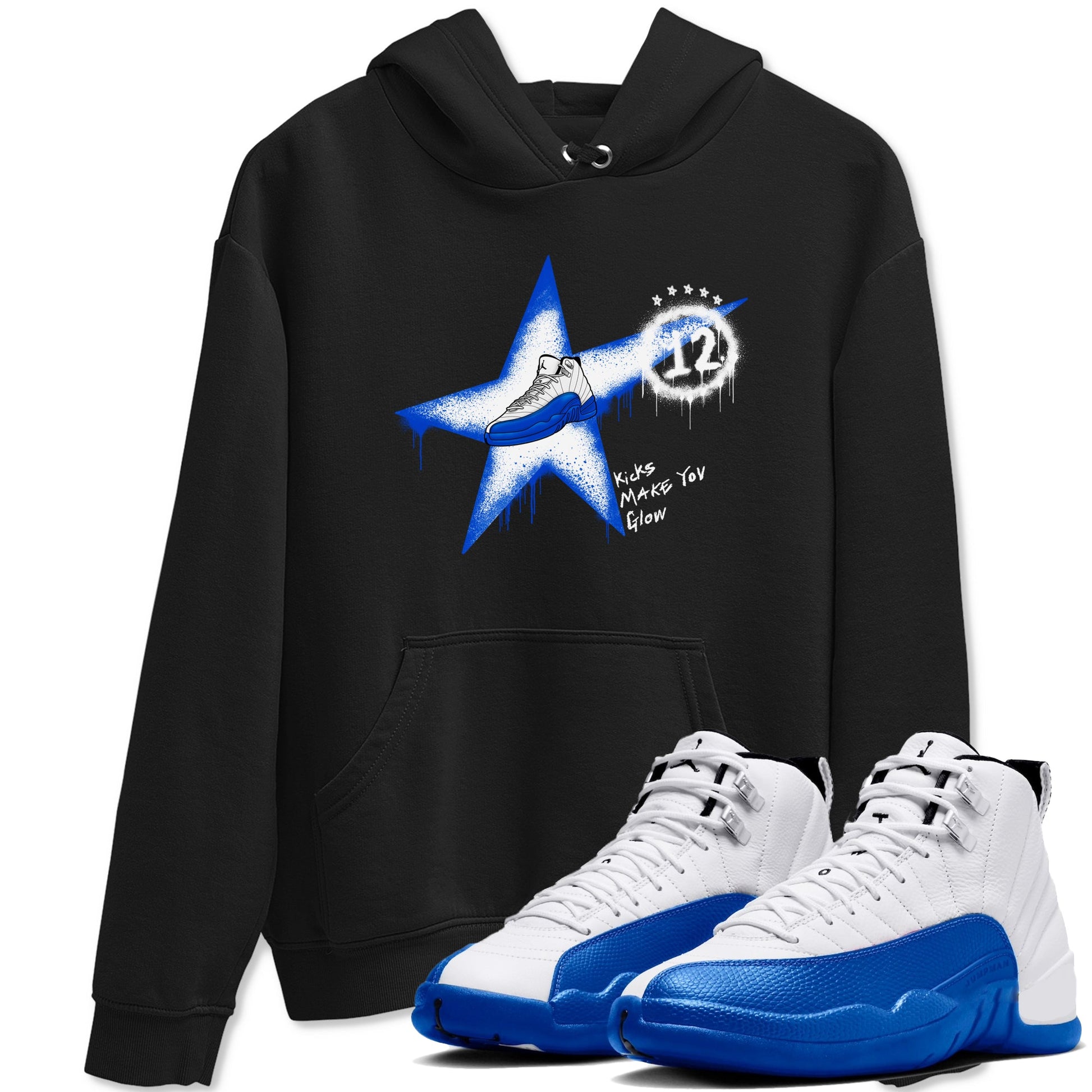 12s Blueberry shirts to match jordans Kicks Make You Glow best t shirts to wear with jordans AJ12 White & Game Royal match shoes to clothes SNRT Sneaker Tees unisex cotton Black 1 shirts
