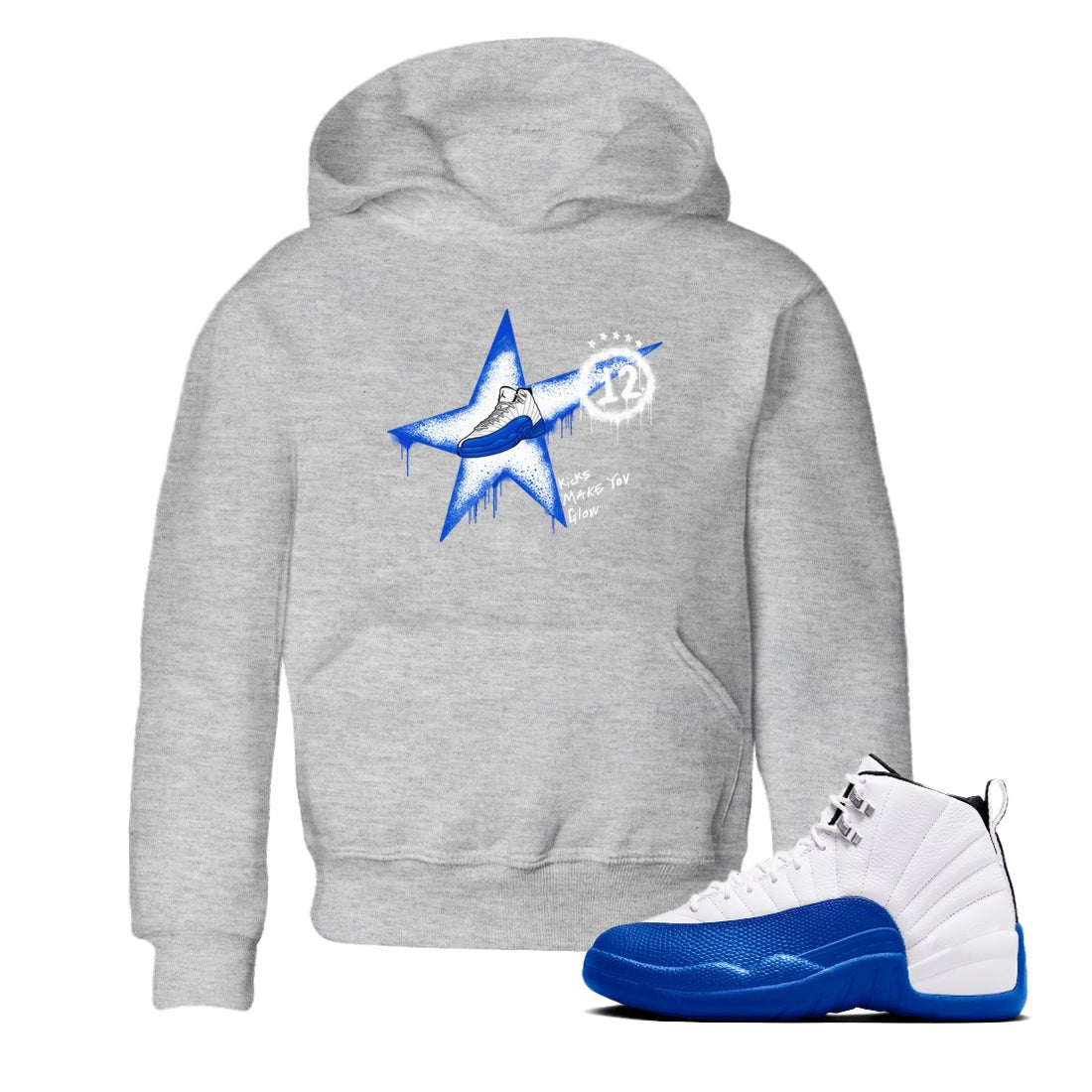 12s Blueberry shirts to match jordans Kicks Make You Glow best t shirts to wear with jordans AJ12 White & Game Royal match shoes to clothes SNRT Sneaker Tees Youth Baby Heather Grey 1 tee