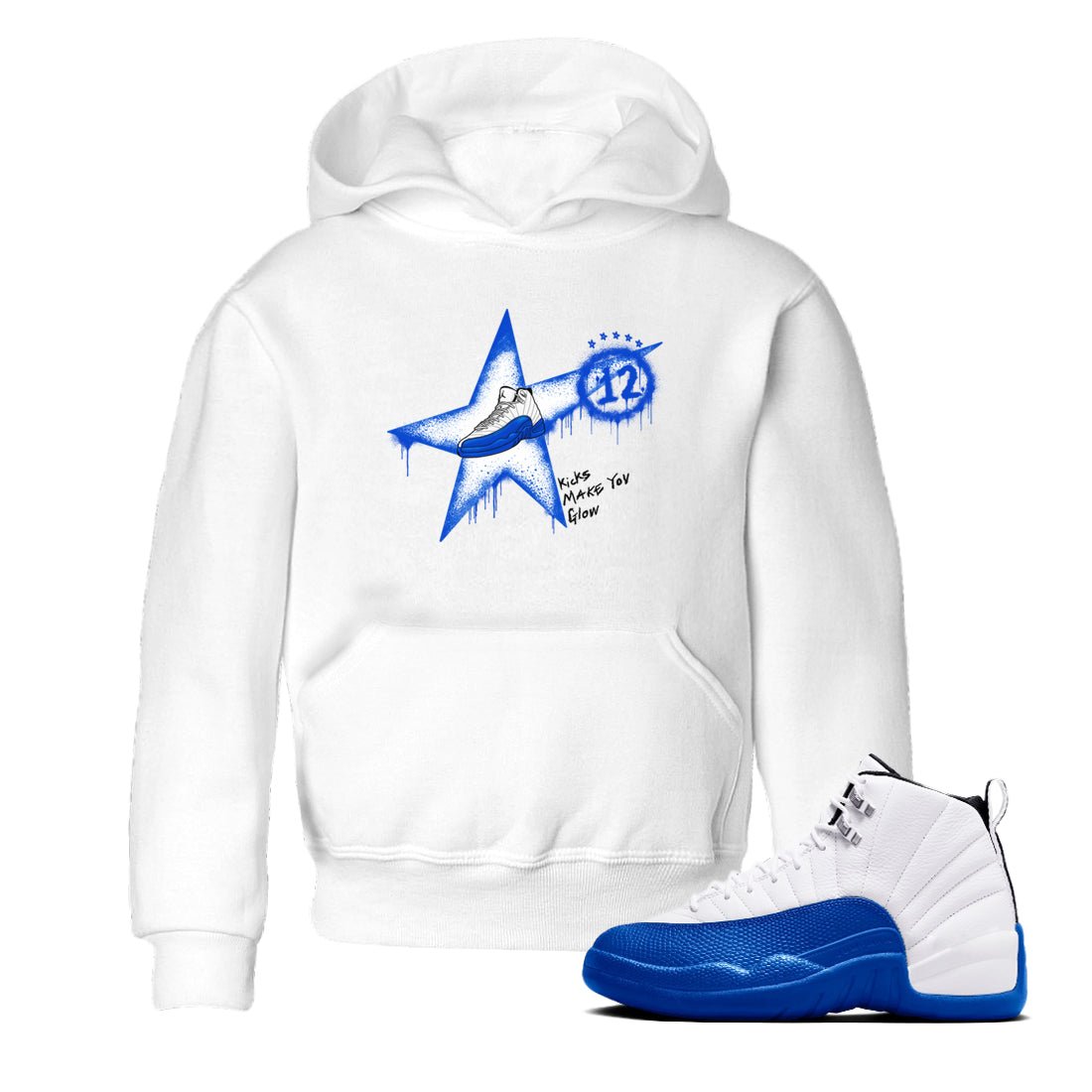 12s Blueberry shirts to match jordans Kicks Make You Glow best t shirts to wear with jordans AJ12 White & Game Royal match shoes to clothes SNRT Sneaker Tees Youth Baby White 1 tee