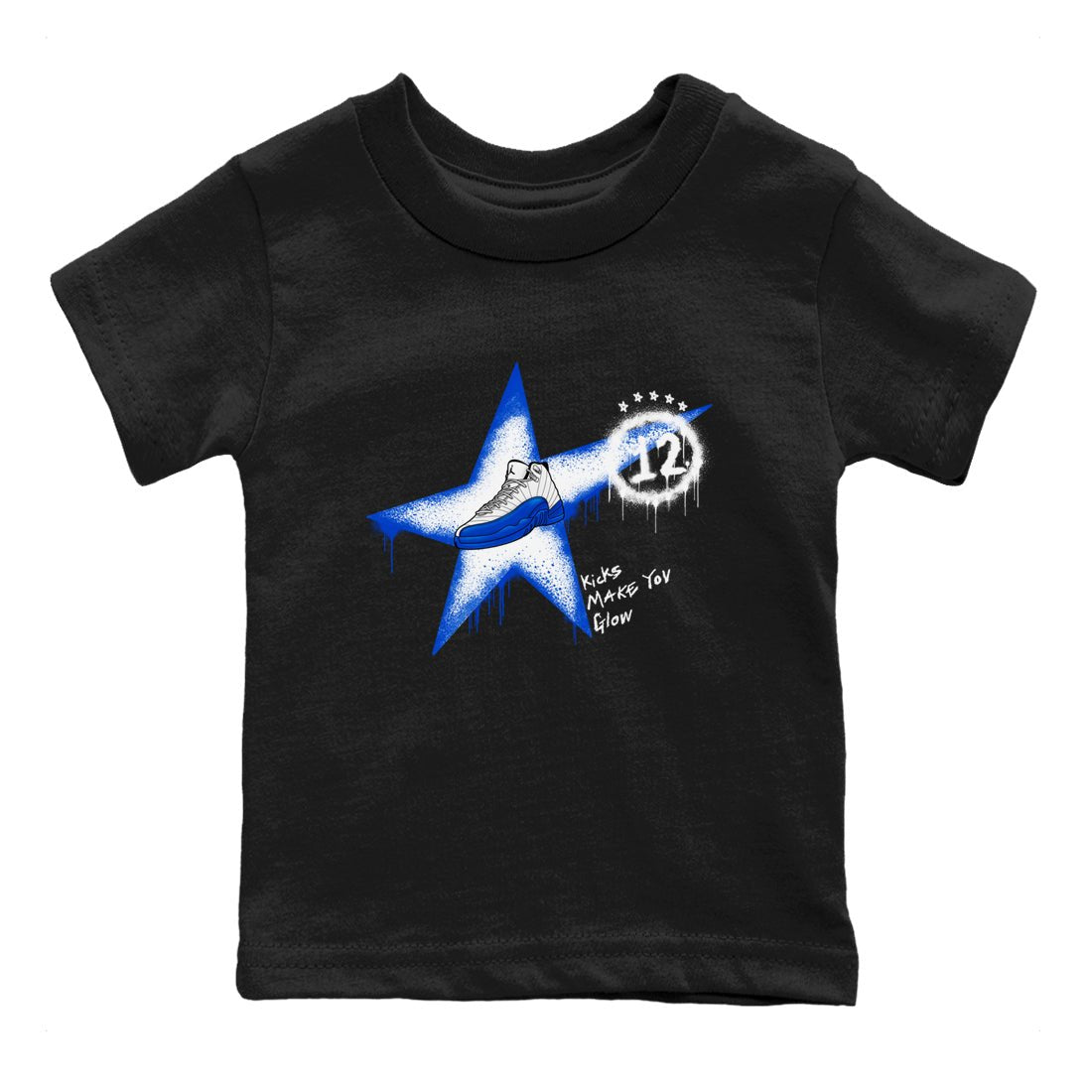 12s Blueberry shirts to match jordans Kicks Make You Glow best t shirts to wear with jordans AJ12 White & Game Royal match shoes to clothes SNRT Sneaker Tees Youth Baby Black 2 tee