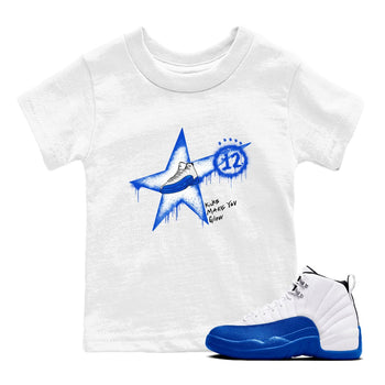 12s Blueberry shirts to match jordans Kicks Make You Glow best t shirts to wear with jordans AJ12 White & Game Royal match shoes to clothes SNRT Sneaker Tees Youth Baby White 1 tee