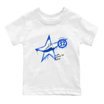 12s Blueberry shirts to match jordans Kicks Make You Glow best t shirts to wear with jordans AJ12 White & Game Royal match shoes to clothes SNRT Sneaker Tees Youth Baby White 2 tee