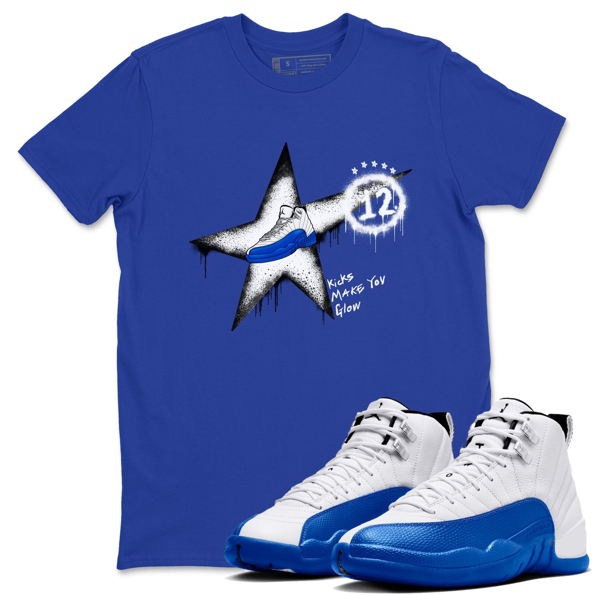 12s Blueberry shirts to match jordans Kicks Make You Glow best t shirts to wear with jordans AJ12 White & Game Royal match shoes to clothes SNRT Sneaker Tees unisex cotton Royal Blue 1 shirts
