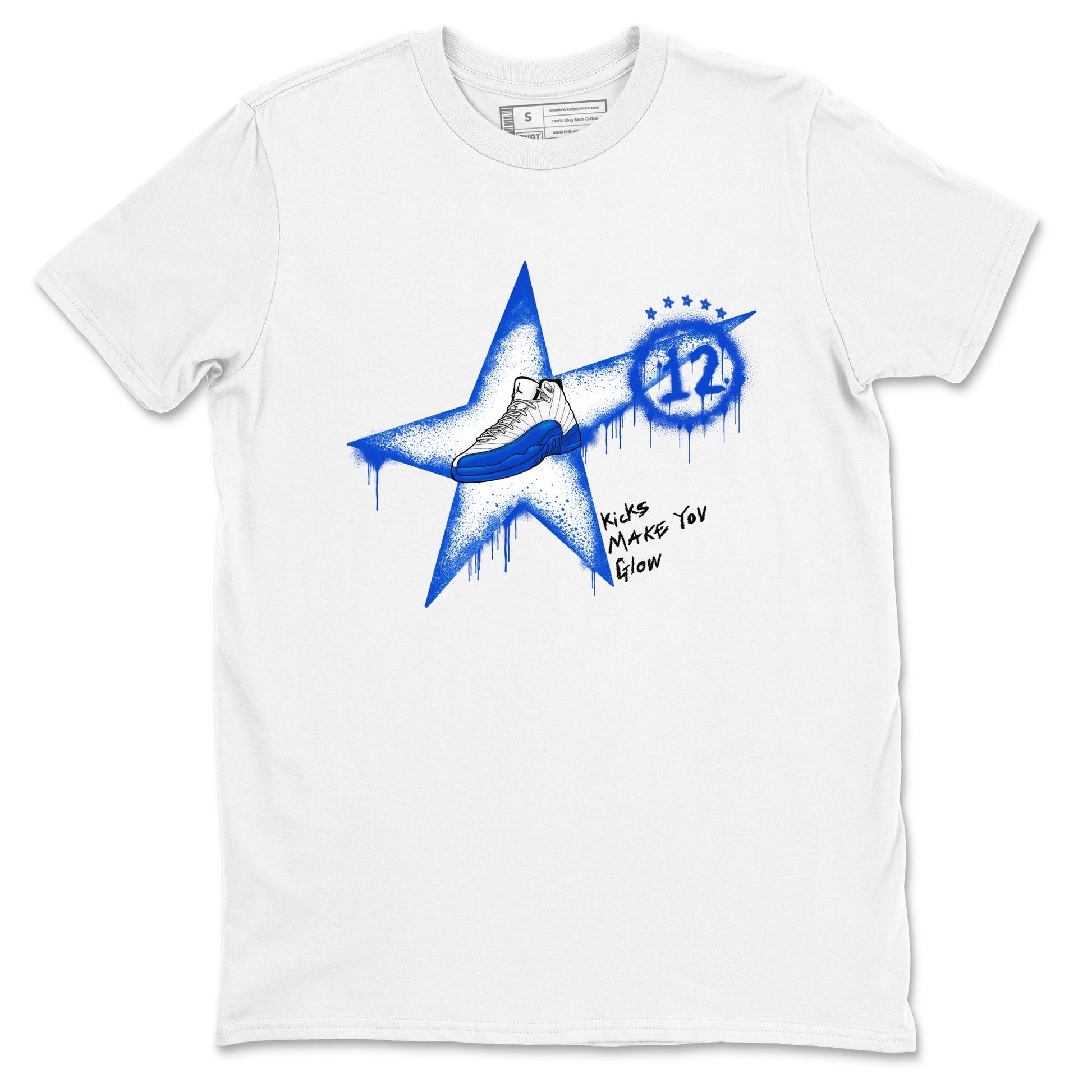 12s Blueberry shirts to match jordans Kicks Make You Glow best t shirts to wear with jordans AJ12 White & Game Royal match shoes to clothes SNRT Sneaker Tees unisex cotton White 2 shirts
