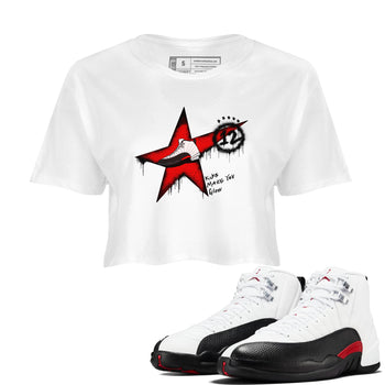 12s Taxi Flip shirt to match jordans Kicks Make You Glow sneaker tees Air Jordan 12 Taxi Flip SNRT Sneaker Release Tees White 1 crop length shirt