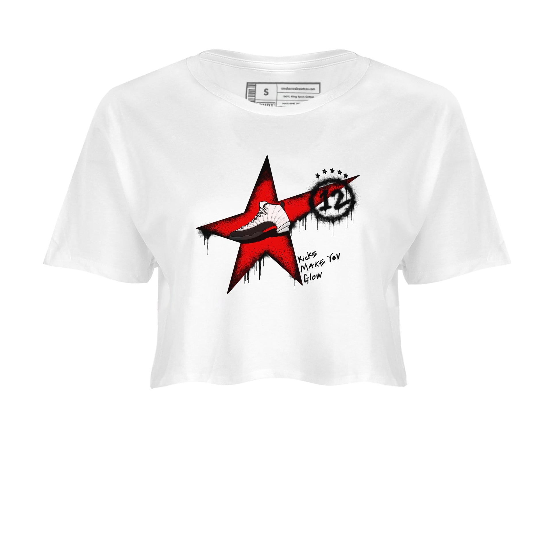 12s Taxi Flip shirt to match jordans Kicks Make You Glow sneaker tees Air Jordan 12 Taxi Flip SNRT Sneaker Release Tees White 2 crop length shirt