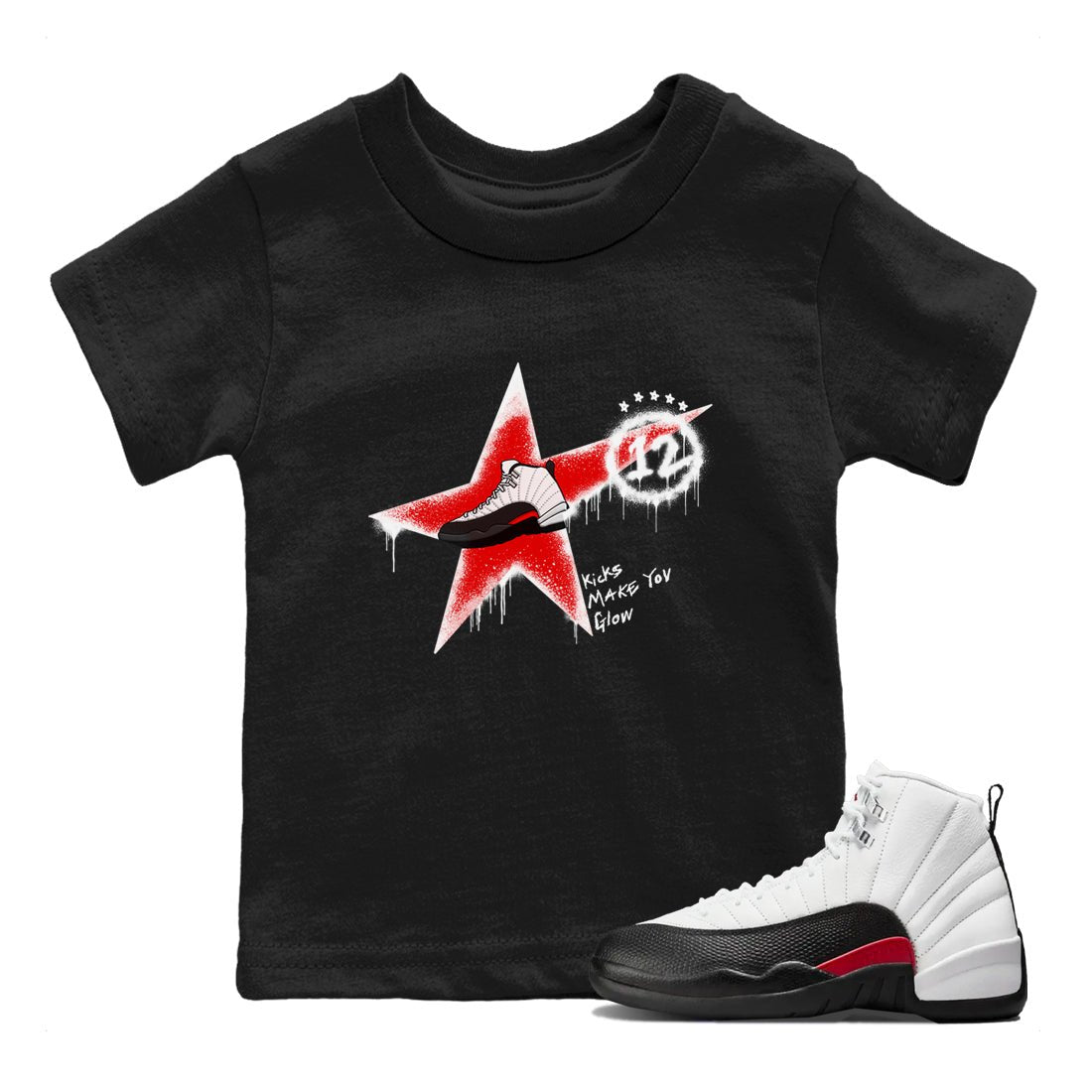 12s Taxi Flip shirt to match jordans Kicks Make You Glow sneaker tees Air Jordan 12 Taxi Flip SNRT sneaker release tees baby toddler Black 1 cotton Shirt