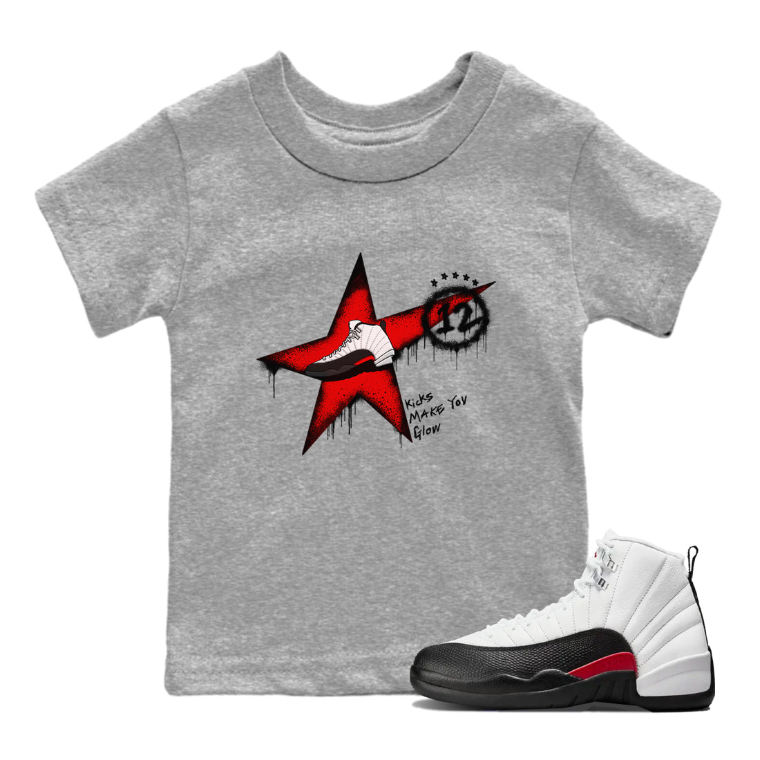 12s Taxi Flip shirt to match jordans Kicks Make You Glow sneaker tees Air Jordan 12 Taxi Flip SNRT sneaker release tees baby toddler Heather Grey 1 cotton Shirt