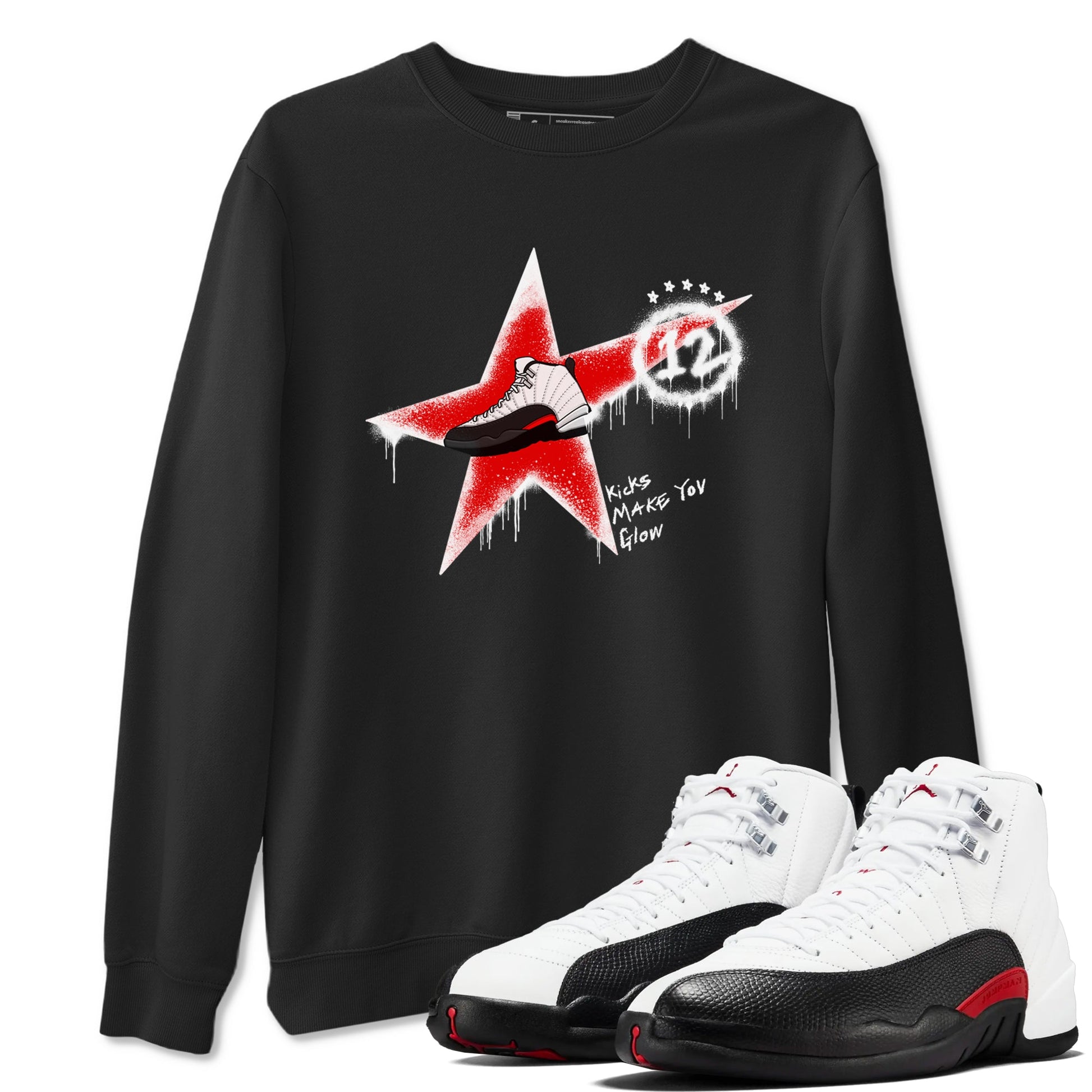 12s Taxi Flip shirt to match jordans Kicks Make You Glow sneaker tees Air Jordan 12 Taxi Flip SNRT Sneaker Release Tees unisex cotton Black 1 crew neck shirt