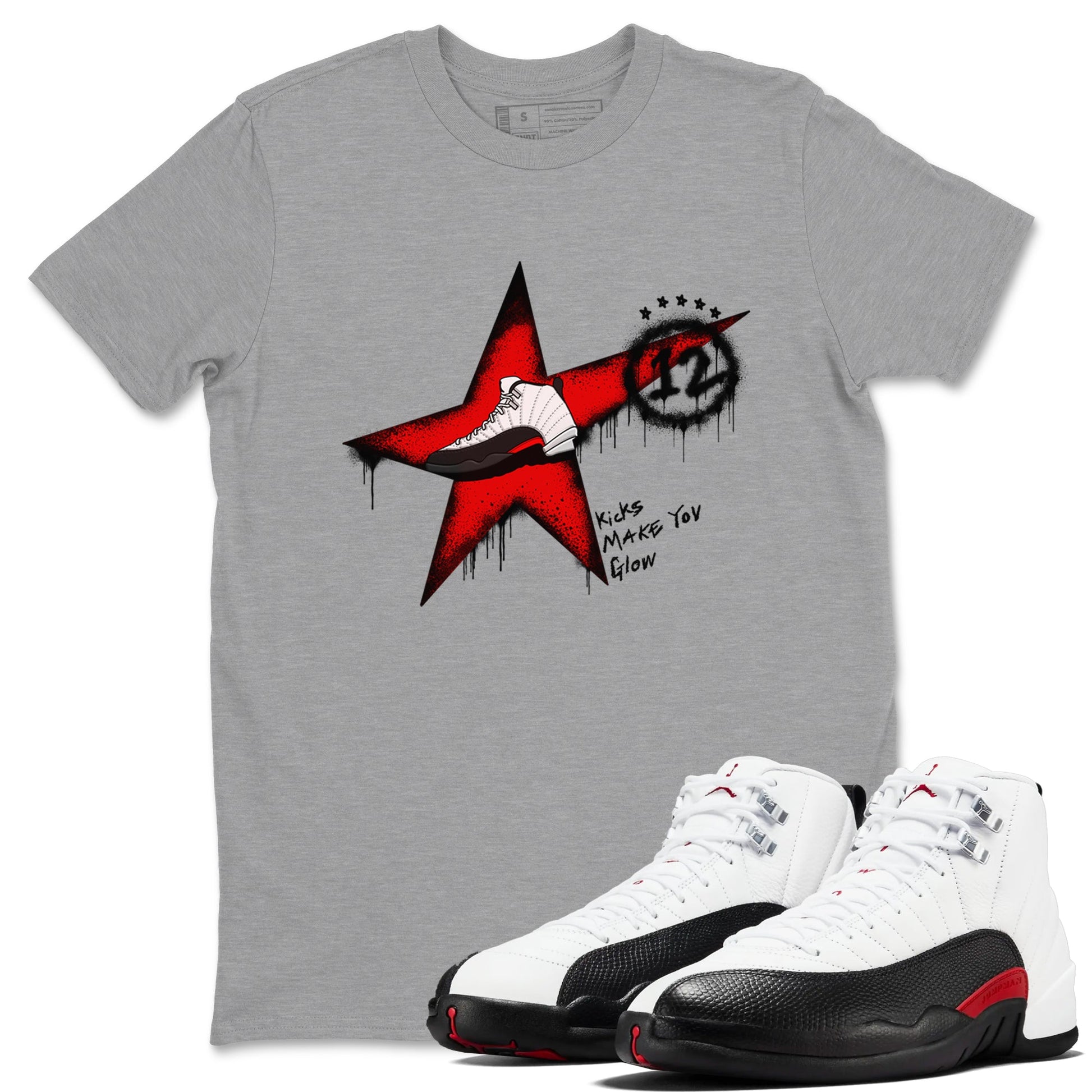 12s Taxi Flip shirt to match jordans Kicks Make You Glow sneaker tees Air Jordan 12 Taxi Flip SNRT Sneaker Release Tees unisex cotton Heather Grey 1 crew neck shirt