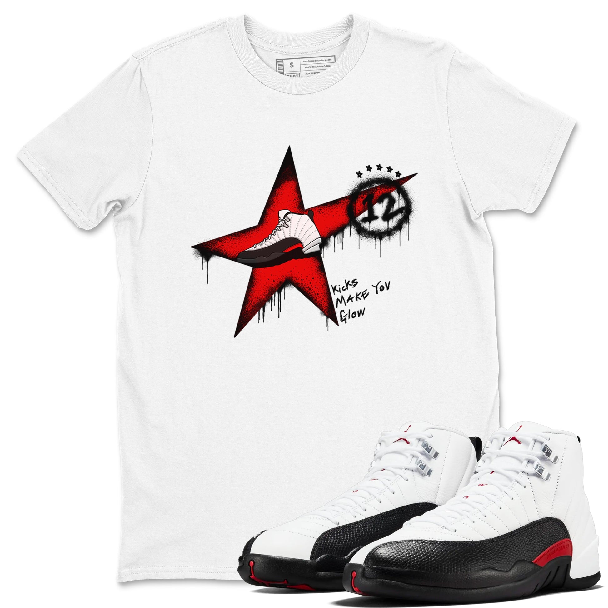 12s Taxi Flip shirt to match jordans Kicks Make You Glow sneaker tees Air Jordan 12 Taxi Flip SNRT Sneaker Release Tees unisex cotton White 1 crew neck shirt