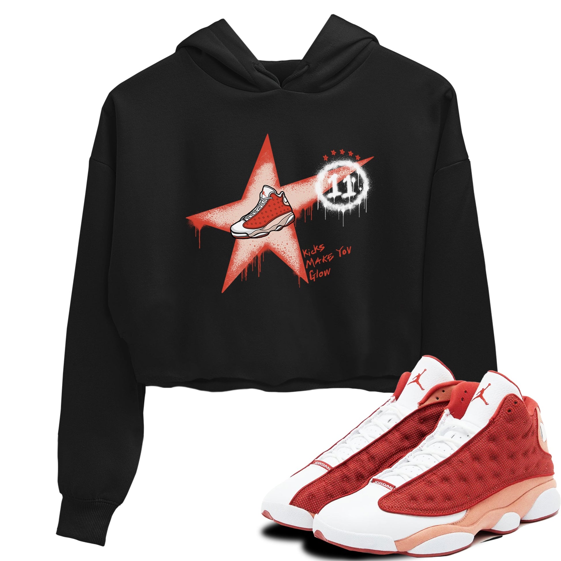 13s Dune Red shirts to match jordans Kicks Make You Glow sneaker match tees Air Jordan 13 Dune Red SNRT Sneaker Tees streetwear brand Black 1 crop tee