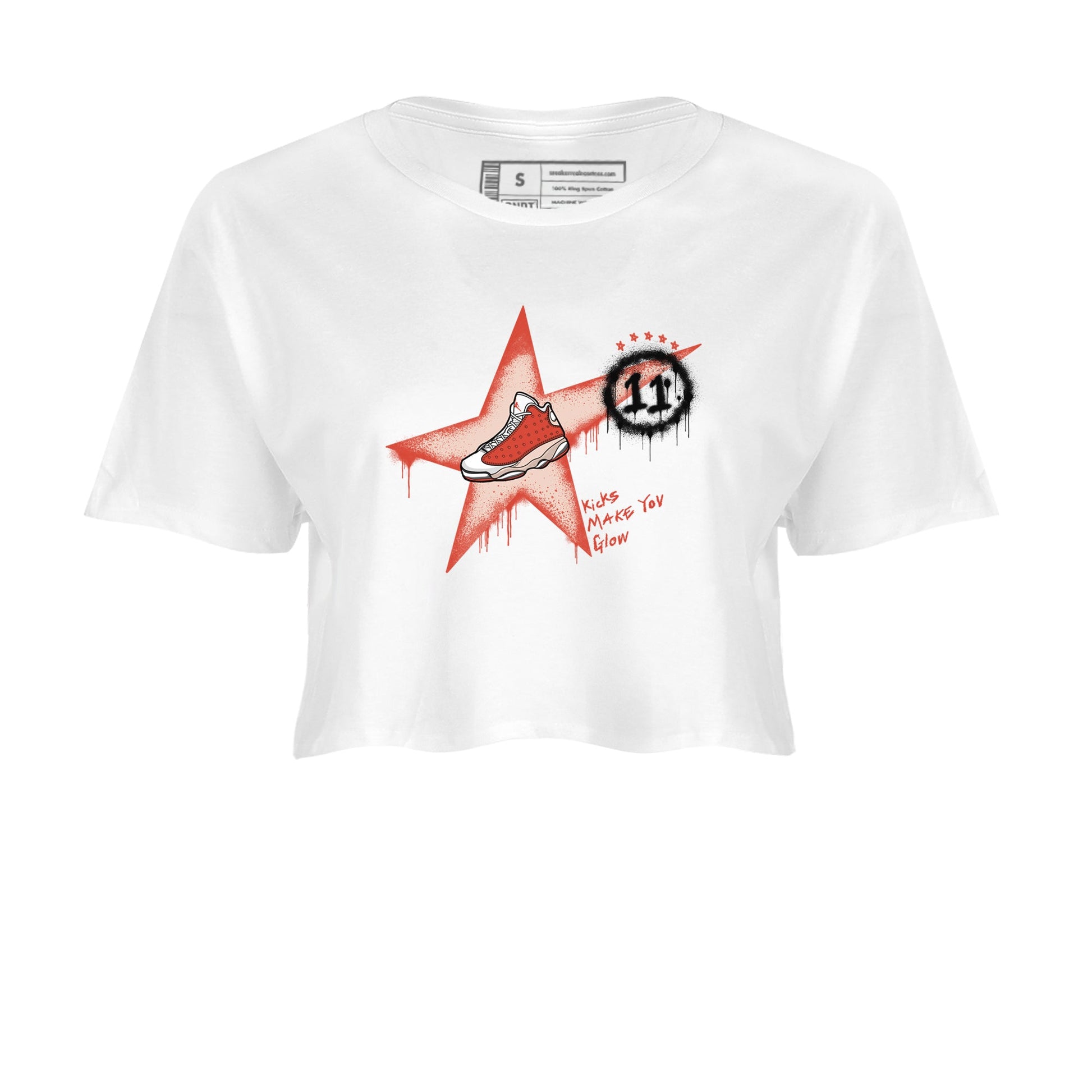 13s Dune Red shirts to match jordans Kicks Make You Glow sneaker match tees Air Jordan 13 Dune Red SNRT Sneaker Tees streetwear brand White 2 crop tee
