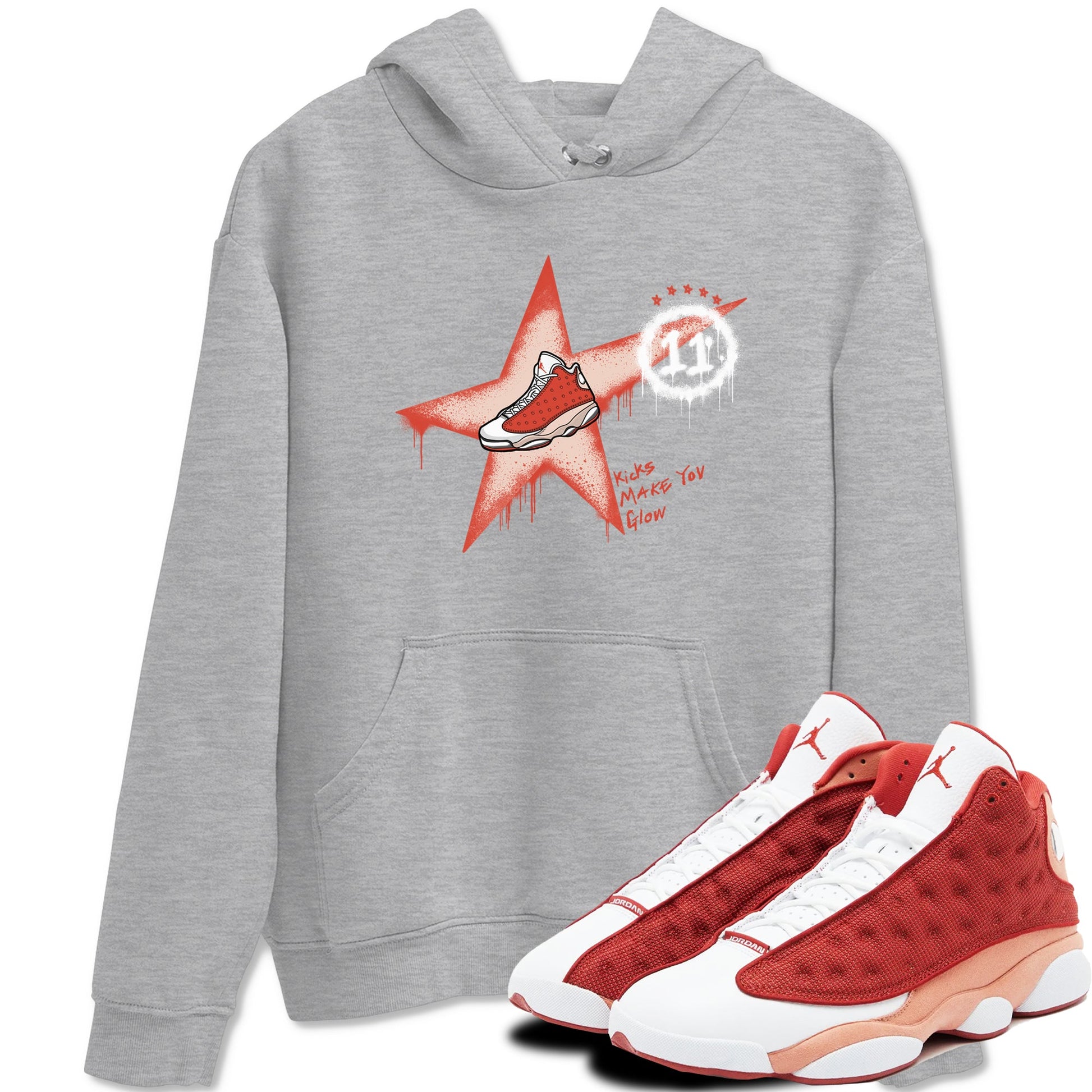 13s Dune Red shirts to match jordans Kicks Make You Glow sneaker match tees Air Jordan 13 Dune Red SNRT Sneaker Tees streetwear brand Heather Grey 1 unisex cotton tee
