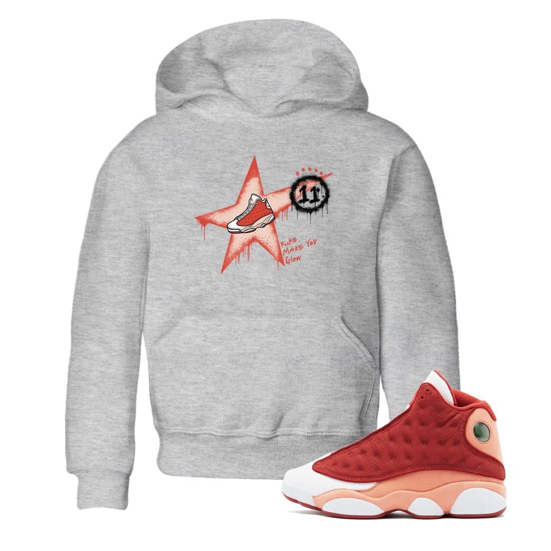 13s Dune Red shirts to match jordans Kicks Make You Glow sneaker match tees Air Jordan 13 Dune Red SNRT Sneaker Tees streetwear brand Baby and Youth Heather Grey 1 cotton tee