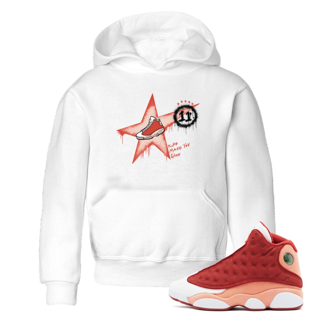 13s Dune Red shirts to match jordans Kicks Make You Glow sneaker match tees Air Jordan 13 Dune Red SNRT Sneaker Tees streetwear brand Baby and Youth White 1 cotton tee