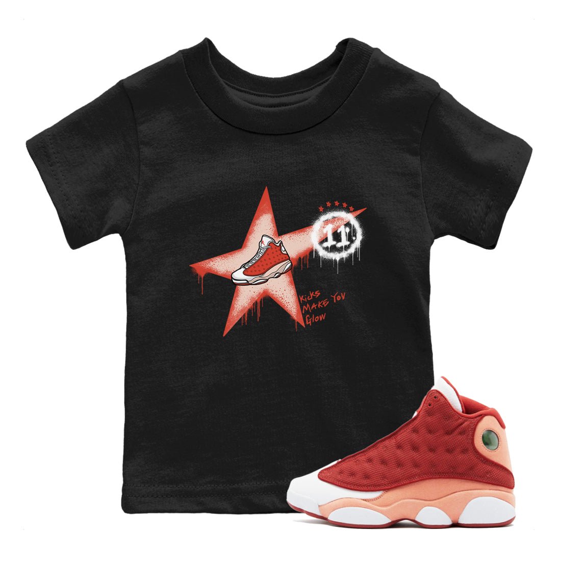 13s Dune Red shirts to match jordans Kicks Make You Glow sneaker match tees Air Jordan 13 Dune Red SNRT Sneaker Tees streetwear brand Baby and Youth Black 1 cotton tee