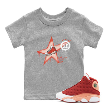 13s Dune Red shirts to match jordans Kicks Make You Glow sneaker match tees Air Jordan 13 Dune Red SNRT Sneaker Tees streetwear brand Baby and Youth Heather Grey 1 cotton tee