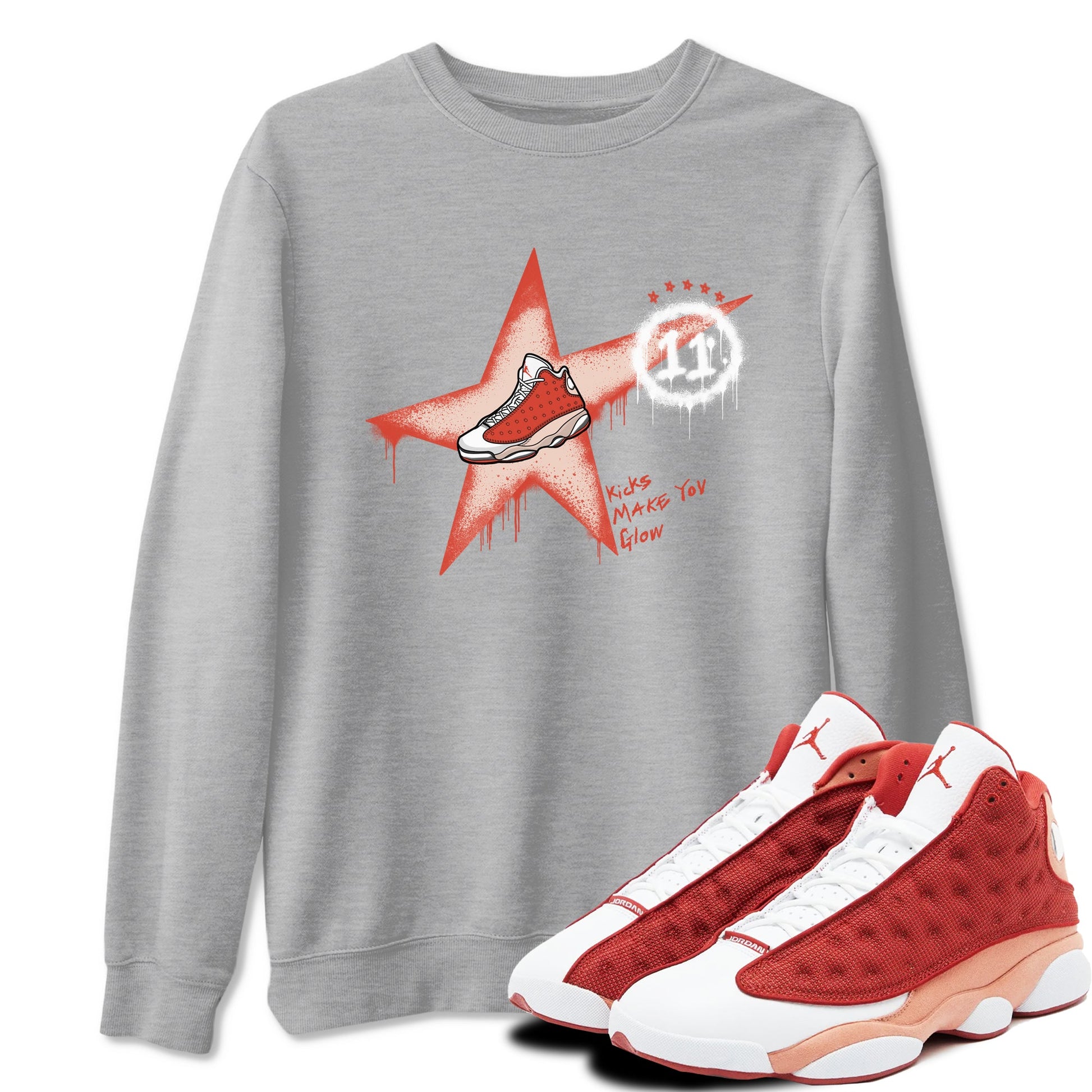 13s Dune Red shirts to match jordans Kicks Make You Glow sneaker match tees Air Jordan 13 Dune Red SNRT Sneaker Tees streetwear brand Heather Grey 1 unisex cotton tee