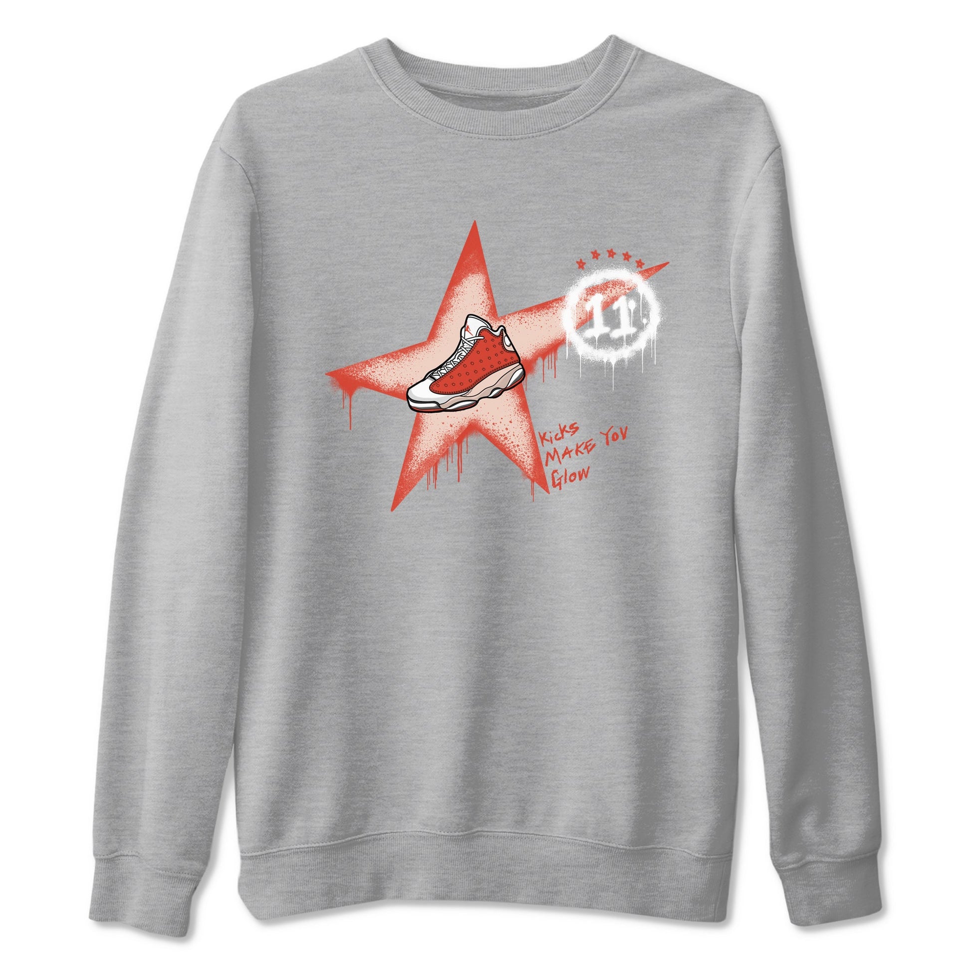 13s Dune Red shirts to match jordans Kicks Make You Glow sneaker match tees Air Jordan 13 Dune Red SNRT Sneaker Tees streetwear brand Heather Grey 2 unisex cotton tee