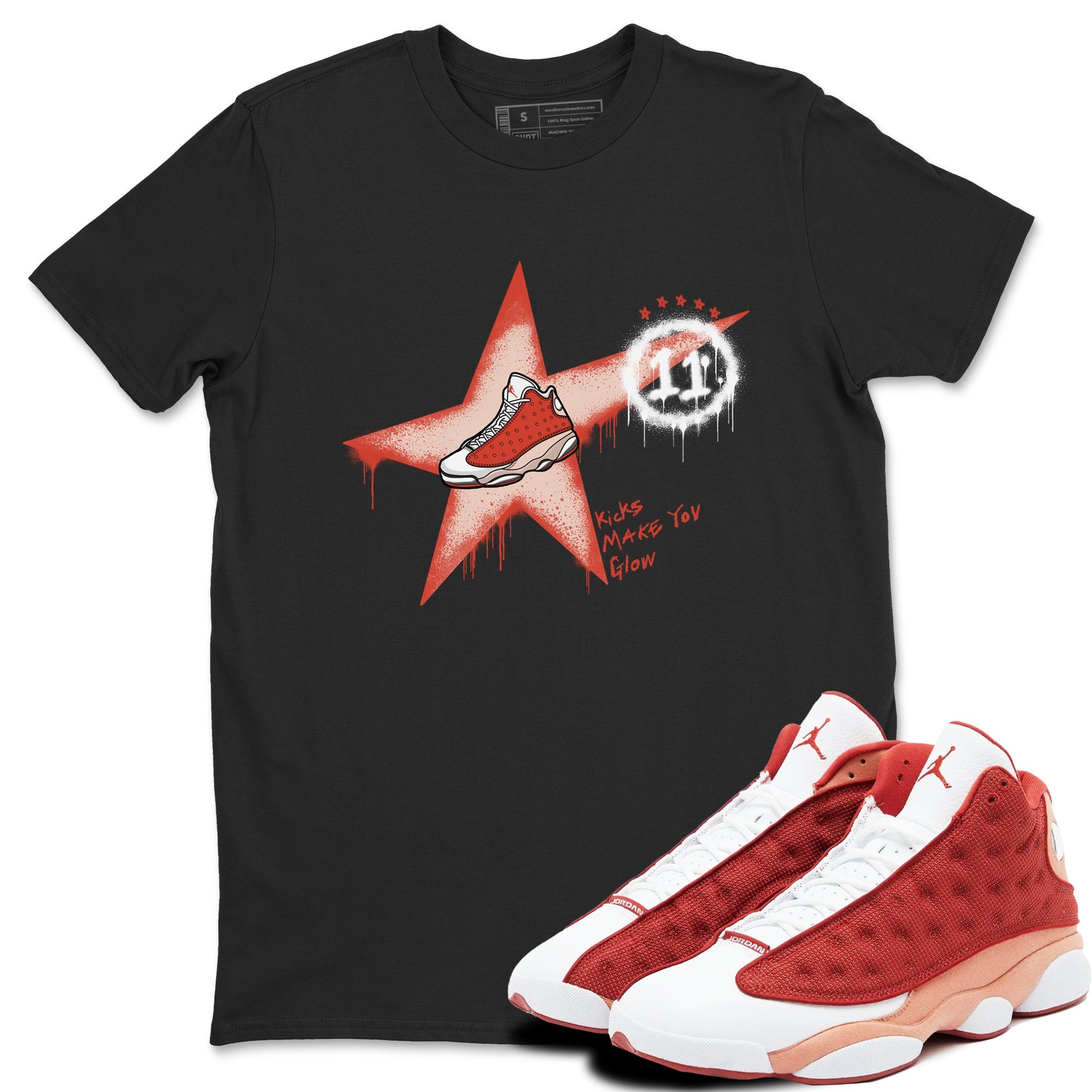 13s Dune Red shirts to match jordans Kicks Make You Glow sneaker match tees Air Jordan 13 Dune Red SNRT Sneaker Tees streetwear brand Black 1 unisex cotton tee