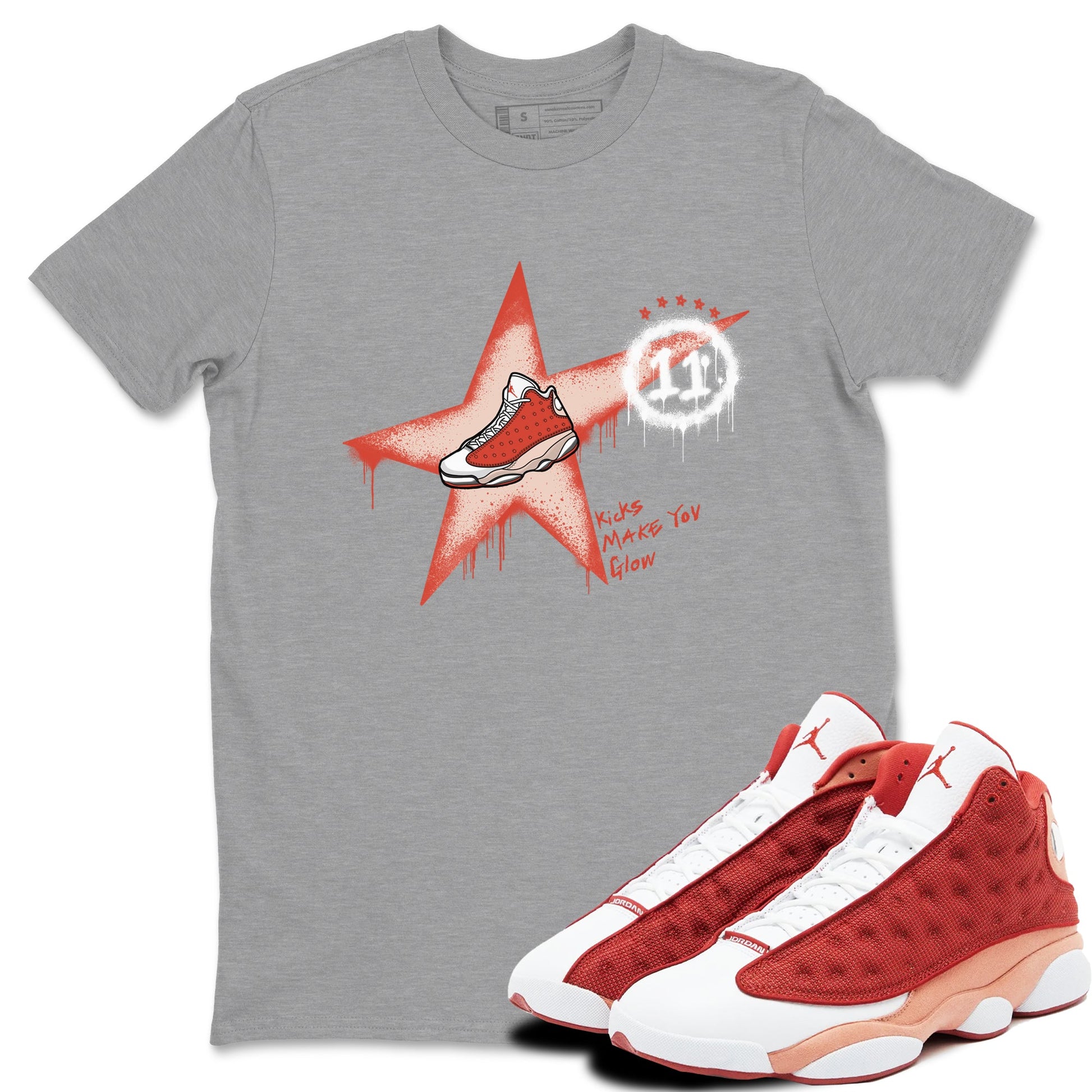 13s Dune Red shirts to match jordans Kicks Make You Glow sneaker match tees Air Jordan 13 Dune Red SNRT Sneaker Tees streetwear brand Heather Grey 1 unisex cotton tee