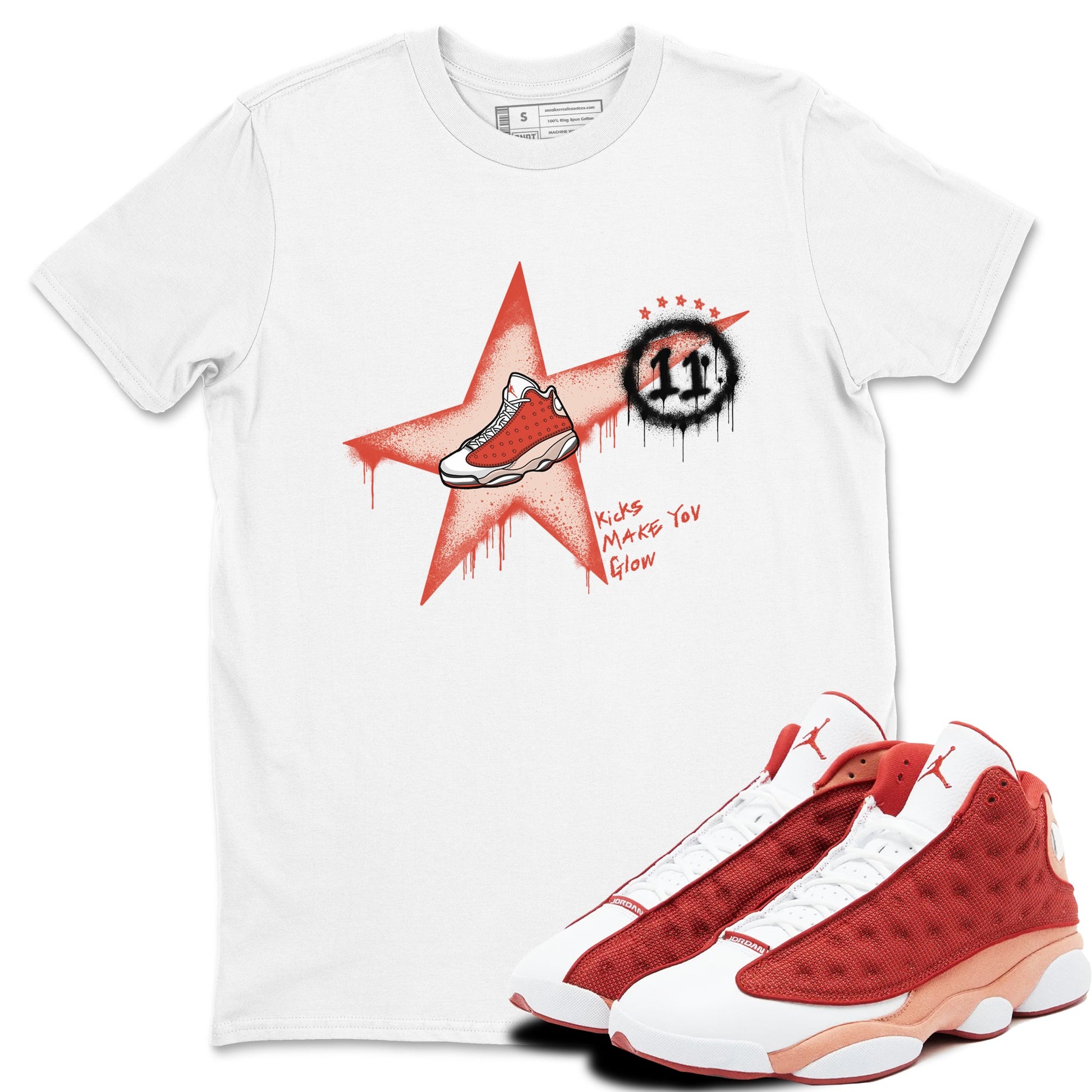 13s Dune Red shirts to match jordans Kicks Make You Glow sneaker match tees Air Jordan 13 Dune Red SNRT Sneaker Tees streetwear brand White 1 unisex cotton tee