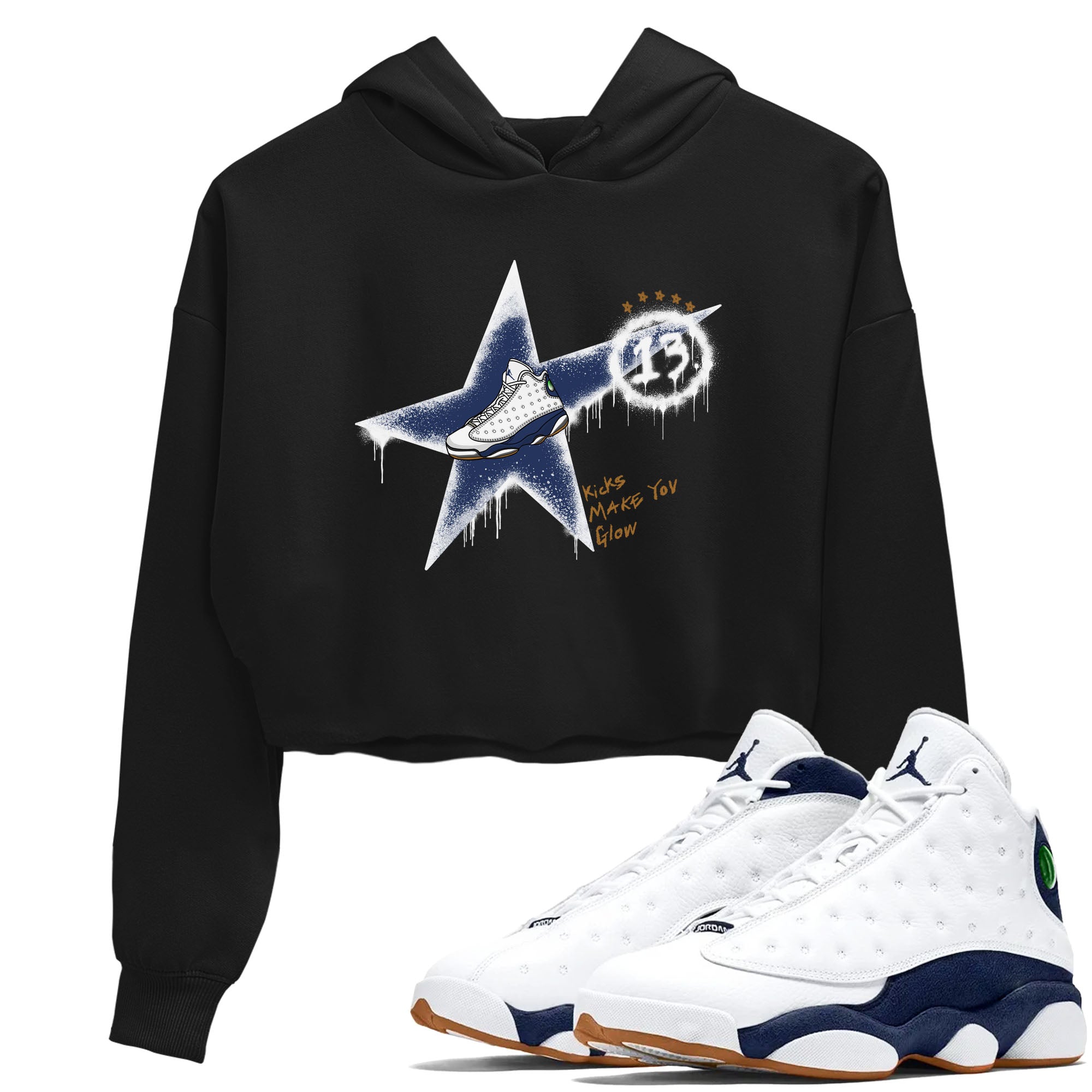 13s Midnight Navy shirts to match jordans Kicks Make You Glow sneaker match tees Air Jordan 13 Midnight Navy SNRT Sneaker Release Tees unisex cotton Black 1 Crop Shirts