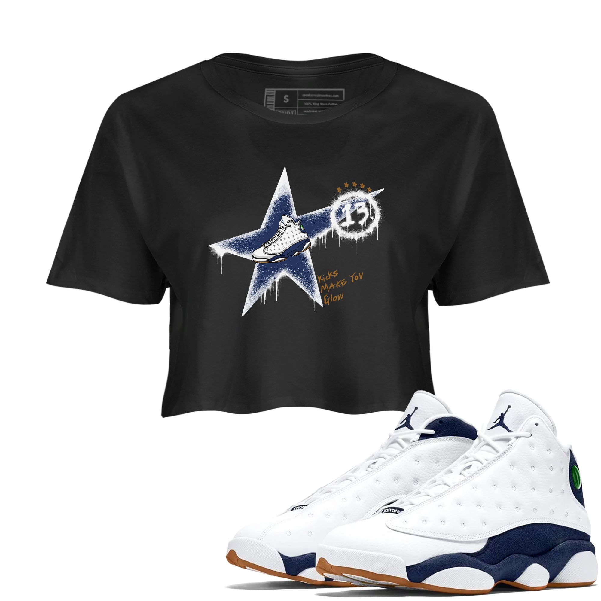 13s Midnight Navy shirts to match jordans Kicks Make You Glow sneaker match tees Air Jordan 13 Midnight Navy SNRT Sneaker Release Tees unisex cotton Black 1 Crop Shirts