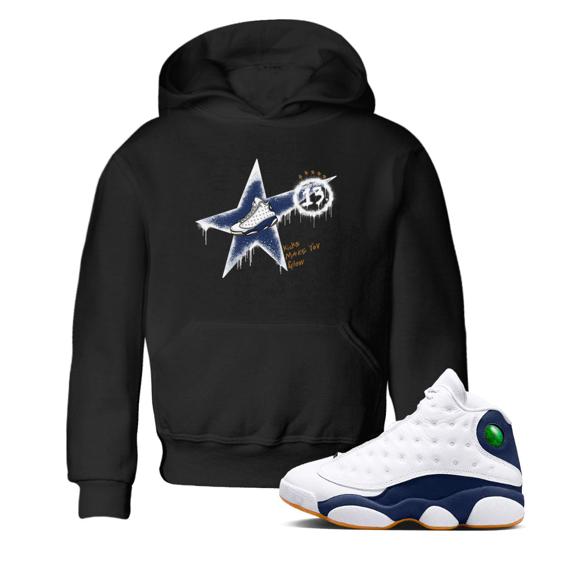 13s Midnight Navy shirts to match jordans Kicks Make You Glow sneaker match tees Air Jordan 13 Midnight Navy SNRT Sneaker Release Tees Youth Baby Black 1 crew neck shirts