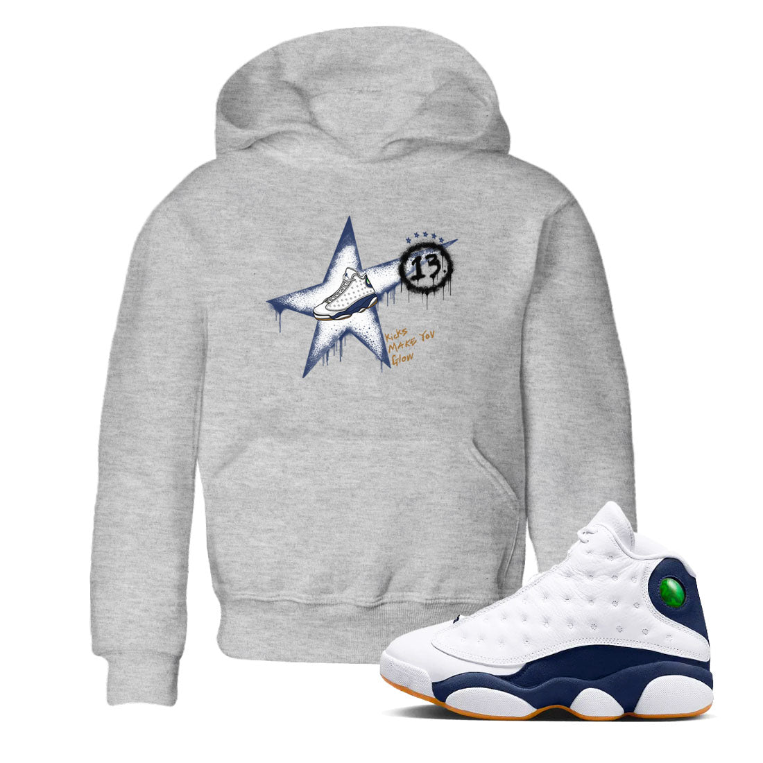 13s Midnight Navy shirts to match jordans Kicks Make You Glow sneaker match tees Air Jordan 13 Midnight Navy SNRT Sneaker Release Tees Youth Baby Heather Grey 1 crew neck shirts