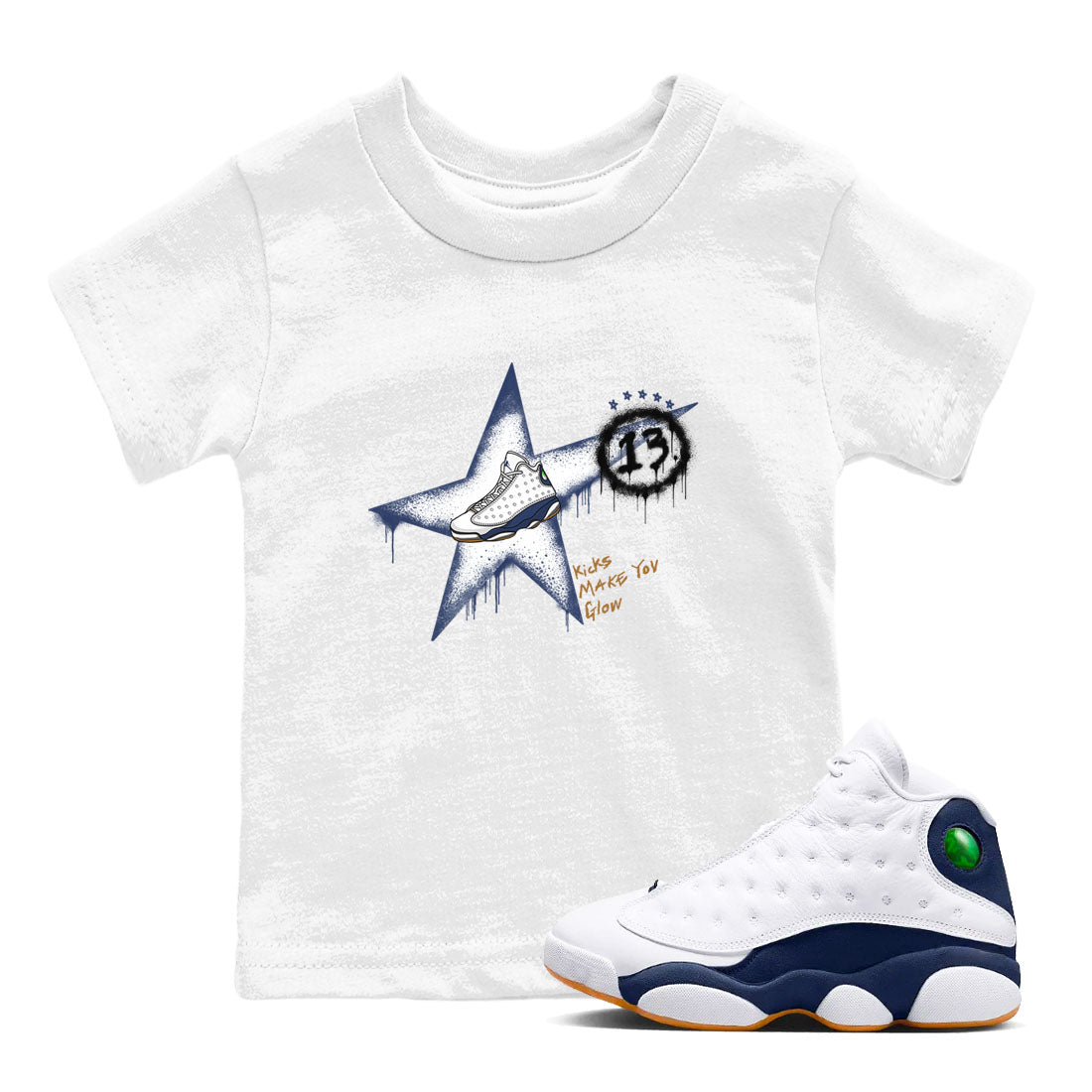 13s Midnight Navy shirts to match jordans Kicks Make You Glow sneaker match tees Air Jordan 13 Midnight Navy SNRT Sneaker Release Tees Youth Baby White 1 crew neck shirts