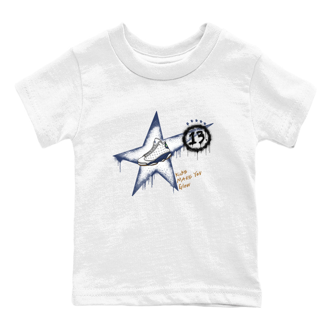 13s Midnight Navy shirts to match jordans Kicks Make You Glow sneaker match tees Air Jordan 13 Midnight Navy SNRT Sneaker Release Tees Youth Baby White 2 crew neck shirts